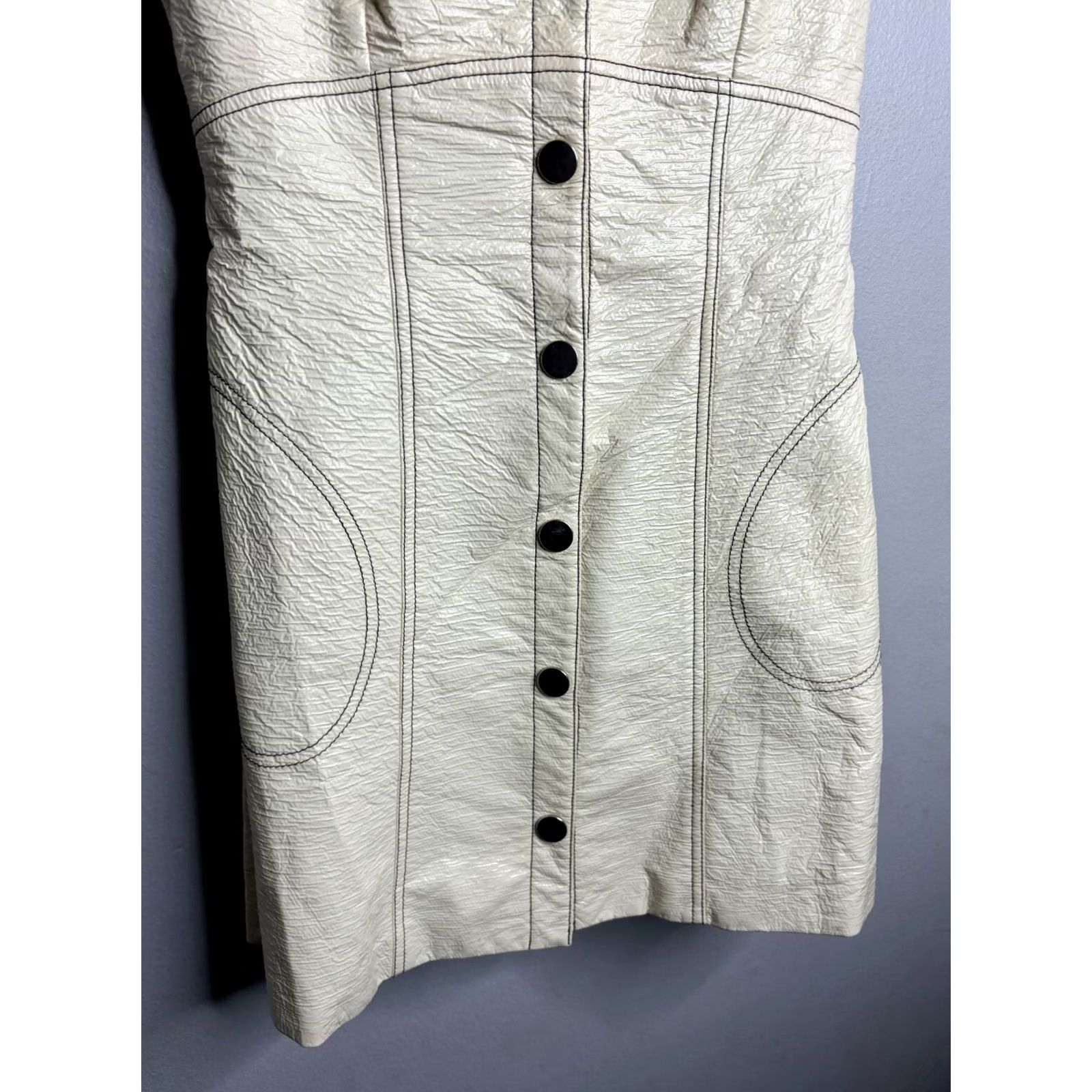 Vintage Misha Nonoo Dress Shirt Dress Women's Midi White Size 00 Faux Leather Cotton 8/10 Vintage? 2579 Size XXS / US 00 / IT 34 - 4 Thumbnail
