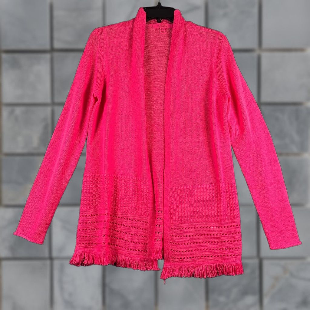 Lilly Pulitzer Cardigan Tatum Knit Sweater Fringe Open Size Small Pink Womens Pullover Fringe Tasseled 90s? (No)