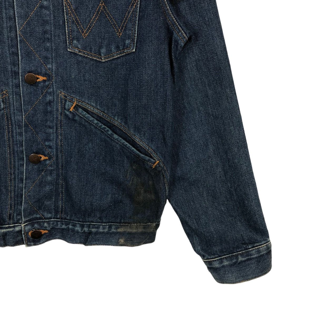 Vintage × Wrangler 🔥 VINTAGE WEANGLER 14OZ BROKEN DENIM TRUCKER WESTERN JACKET Size US S / EU 44-46 / 1 - 8 Thumbnail