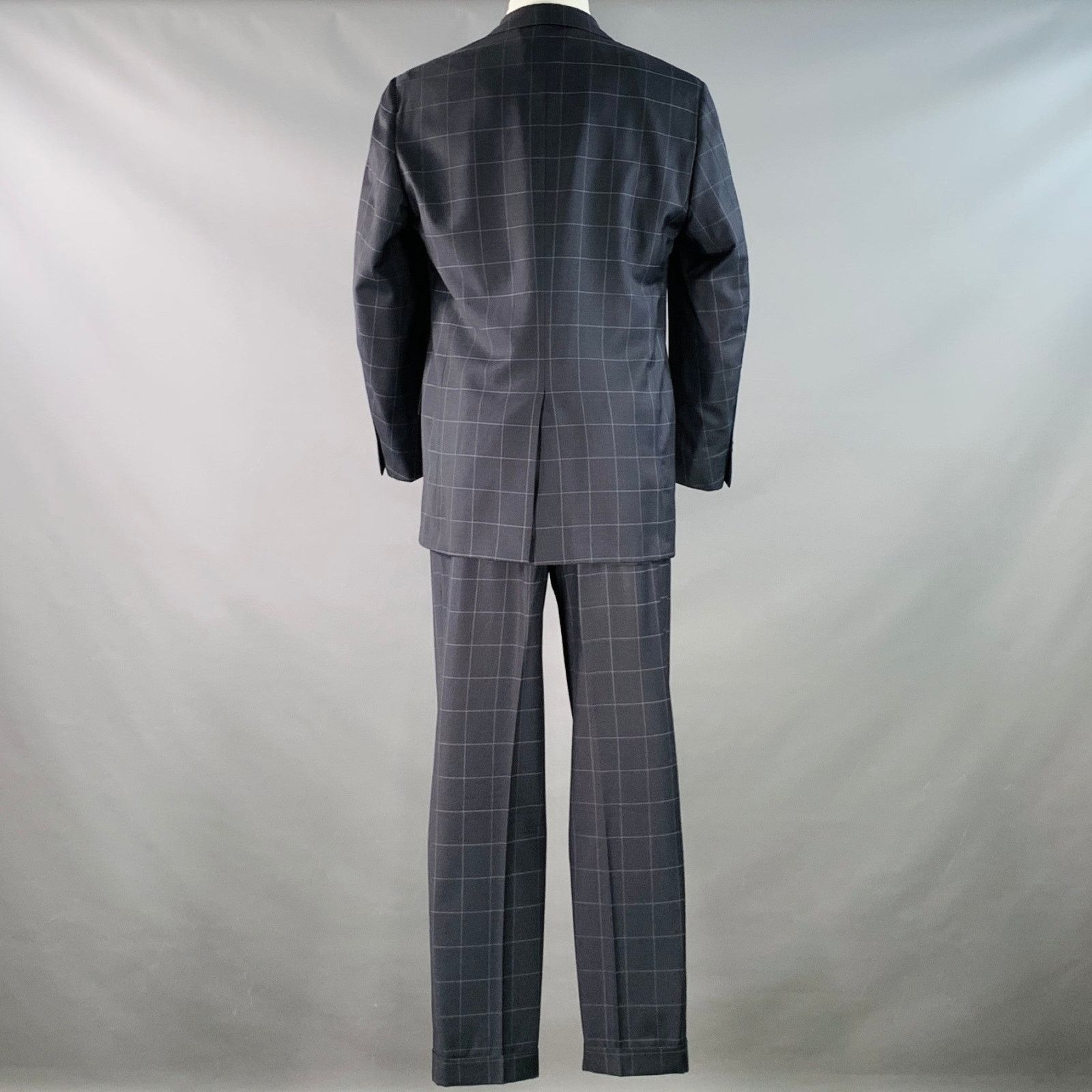 Polo Ralph Lauren Size 40 Regular Navy Grey Checkered Virgin Wool 3 Piece Suit Size 40R - 3 Thumbnail