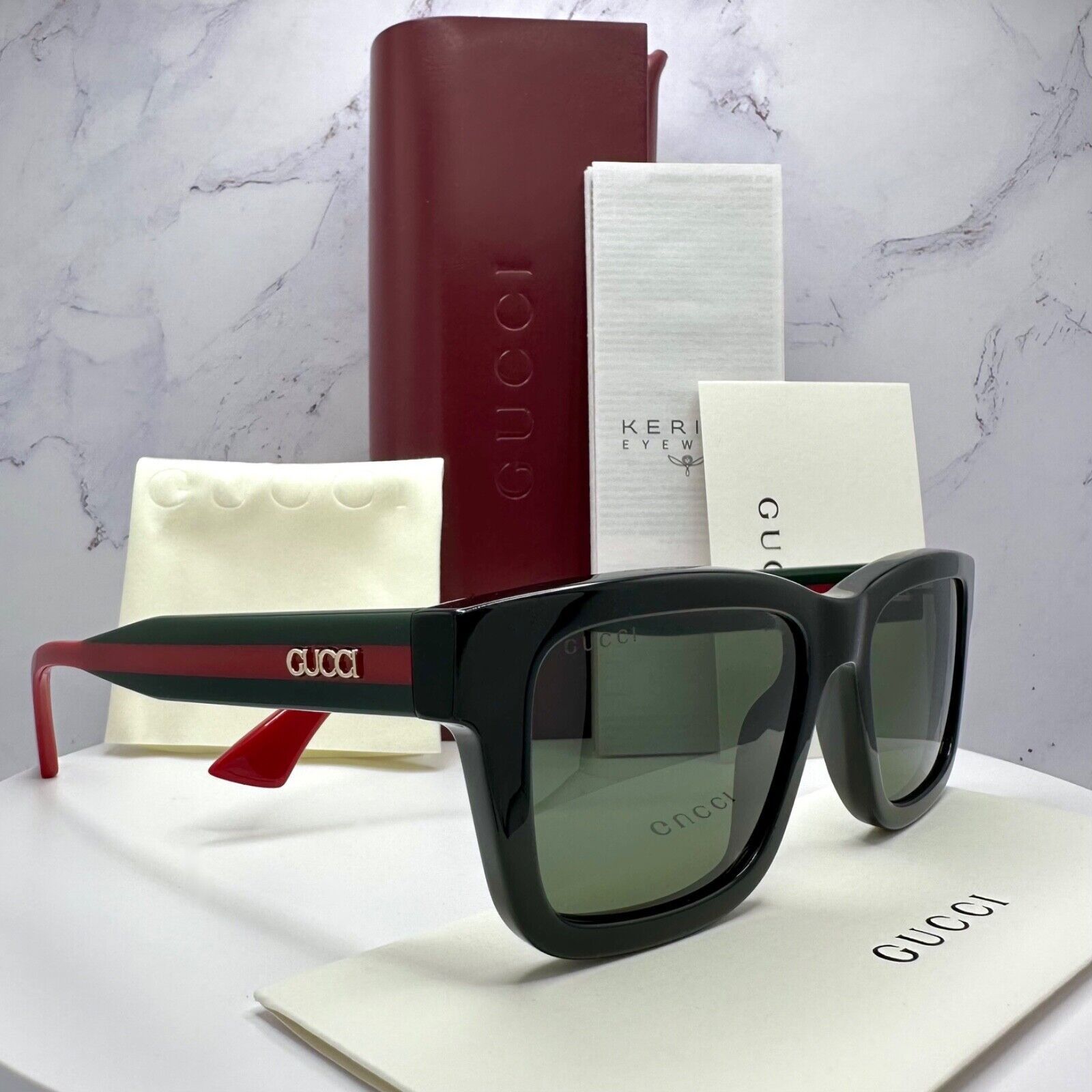 New GUCCI Sunglasses Black Gold 3D Metal Logo Square