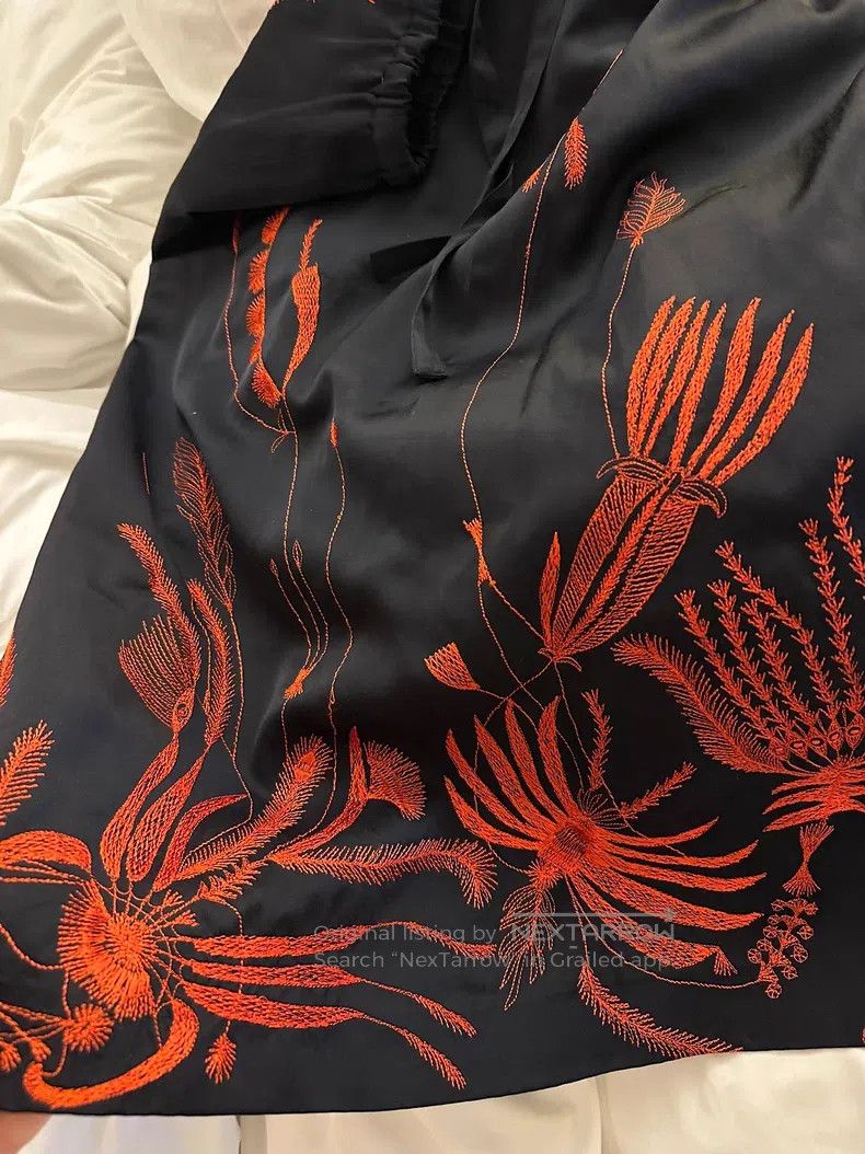 Dries Van Noten Dries Van Noten Black and Red Satin Embroidered Skirt Size 35" - 6 Thumbnail