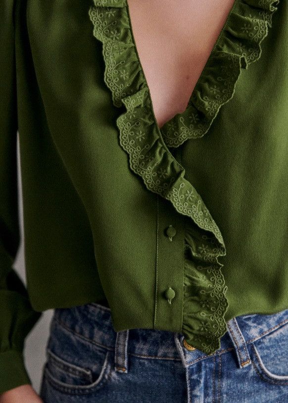 Sezane Sezane Rosine Green Silk Blouse Shirt Size EU 36 Size XS / US 0-2 / IT 36-38 - 4 Thumbnail
