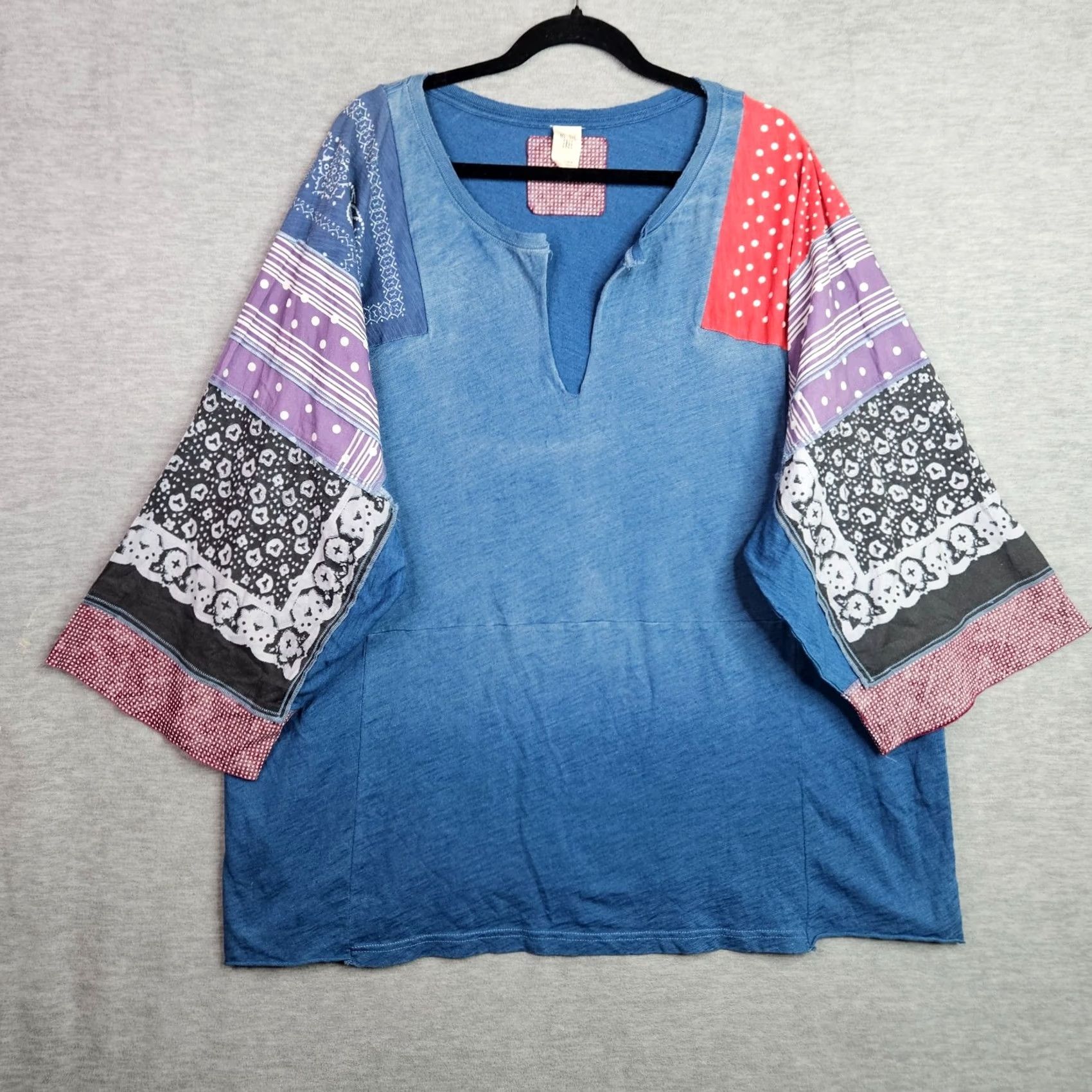 Vintage We The Free Women's V-neck Shibuya Patchwork Top 3/4 Sleeve Size L Size L / US 10 / IT 46 - 2 Thumbnail