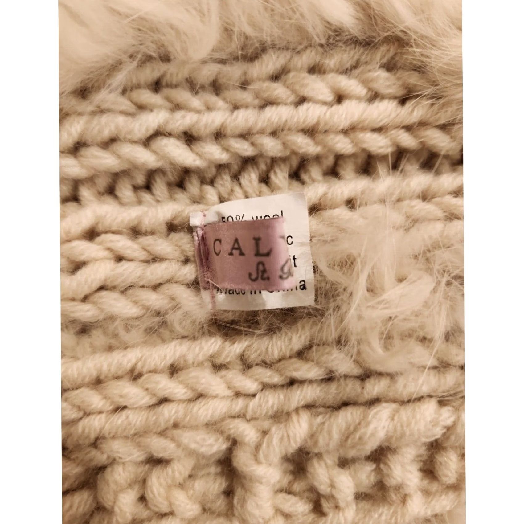 Vintage Calypso St Barth Infinity Scarf Rabbit Fur Wool Knit Funnel Ivory Oatmeal Wool Knit Neck Warmer Womens Scarf Size ONE SIZE - 3 Thumbnail