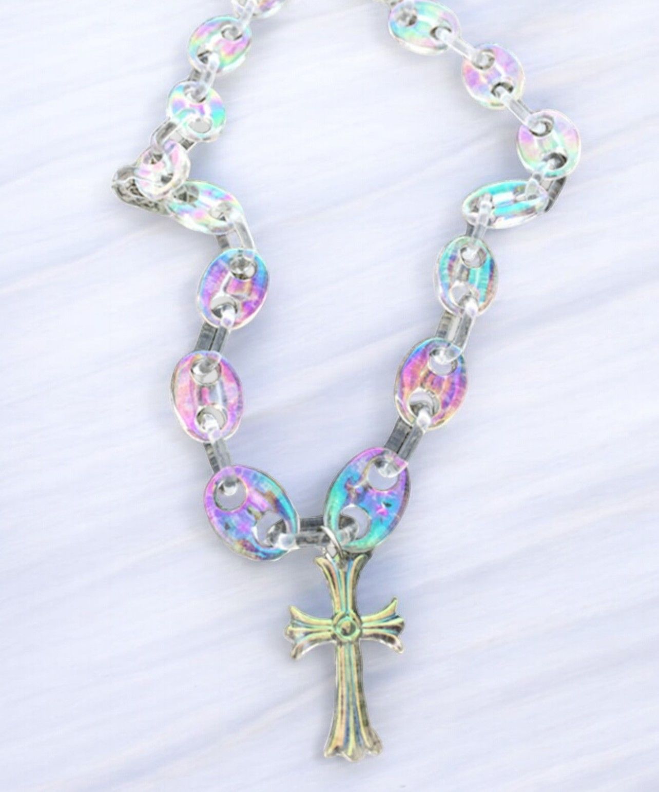 Japanese Brand 💎 Chrome Hearts Style Necklace Cross Acrylic Opal Chain Size ONE SIZE - 2 Thumbnail
