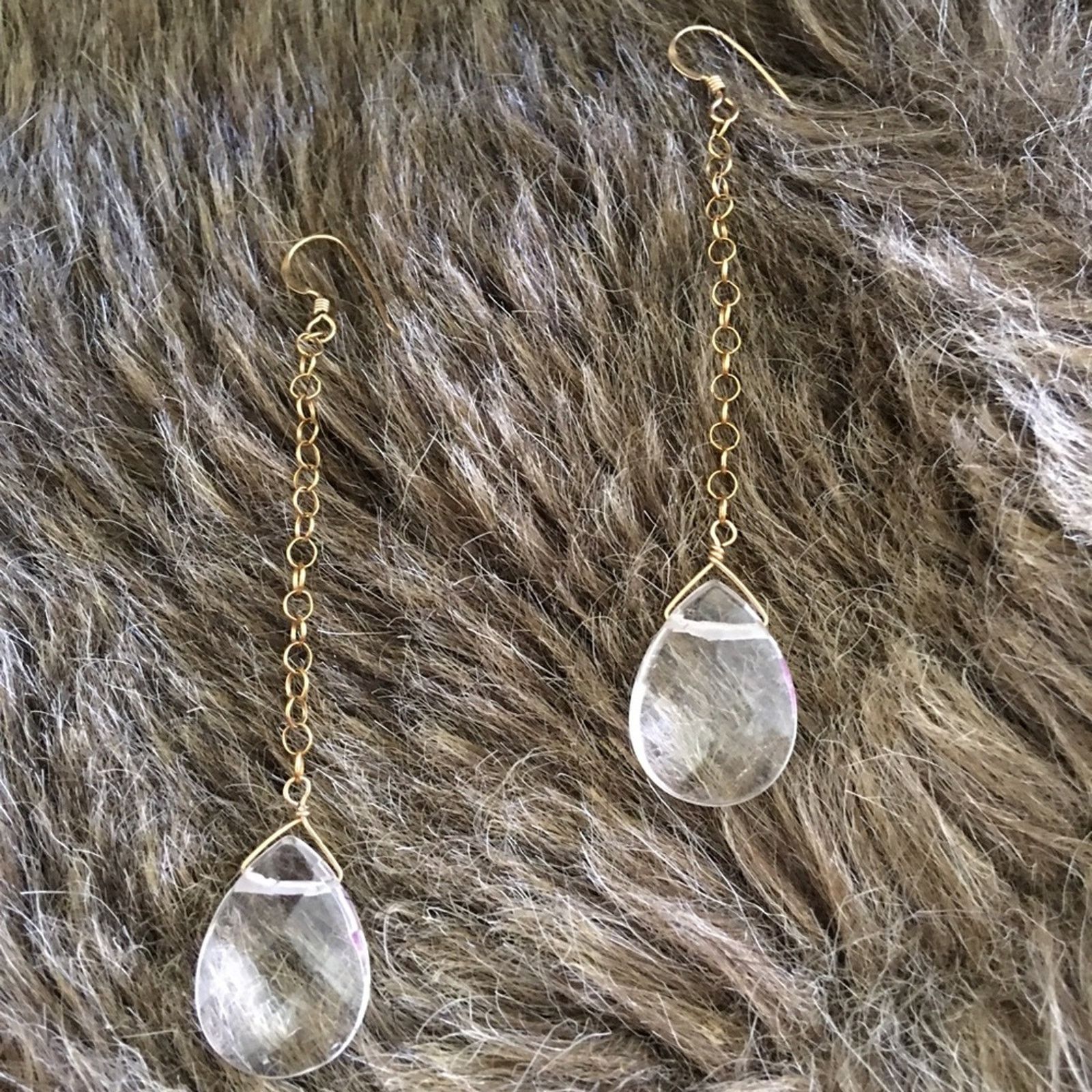 Jewelry Gold tone chain faceted glass chandelier earrings Size ONE SIZE - 4 Thumbnail