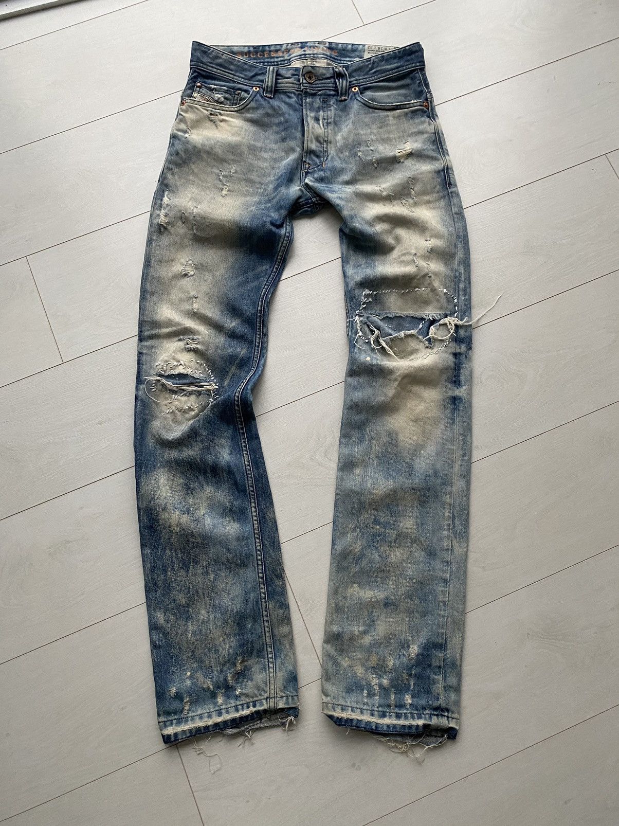 Image of Diesel Mudwash Repaired Bleached Denim in Blue, Men's (Size 31)