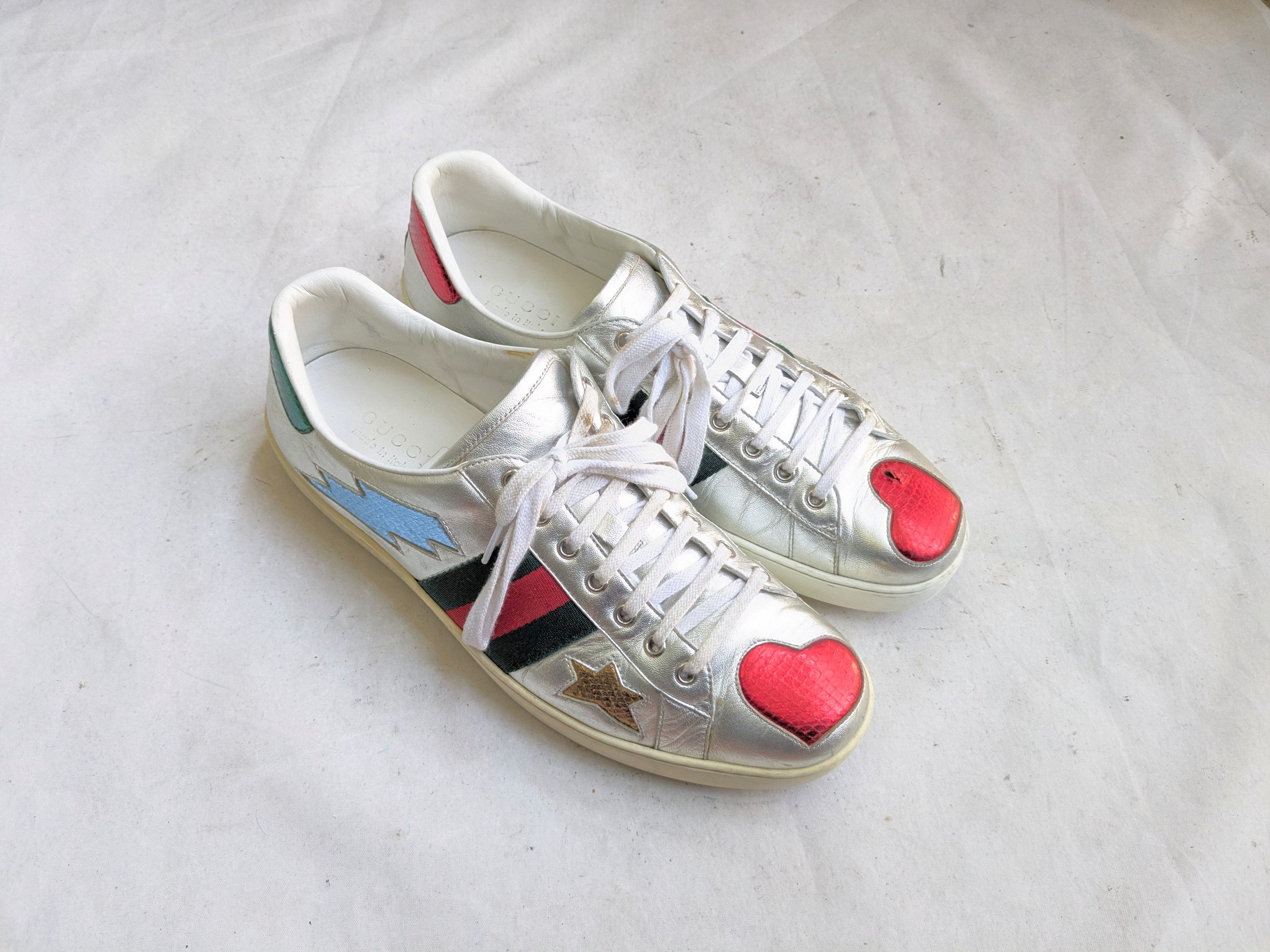 Gucci Gucci Ace Sneakers Silver 11.5 Leather Stars Size US 11.5 / EU 44-45 - 2 Thumbnail