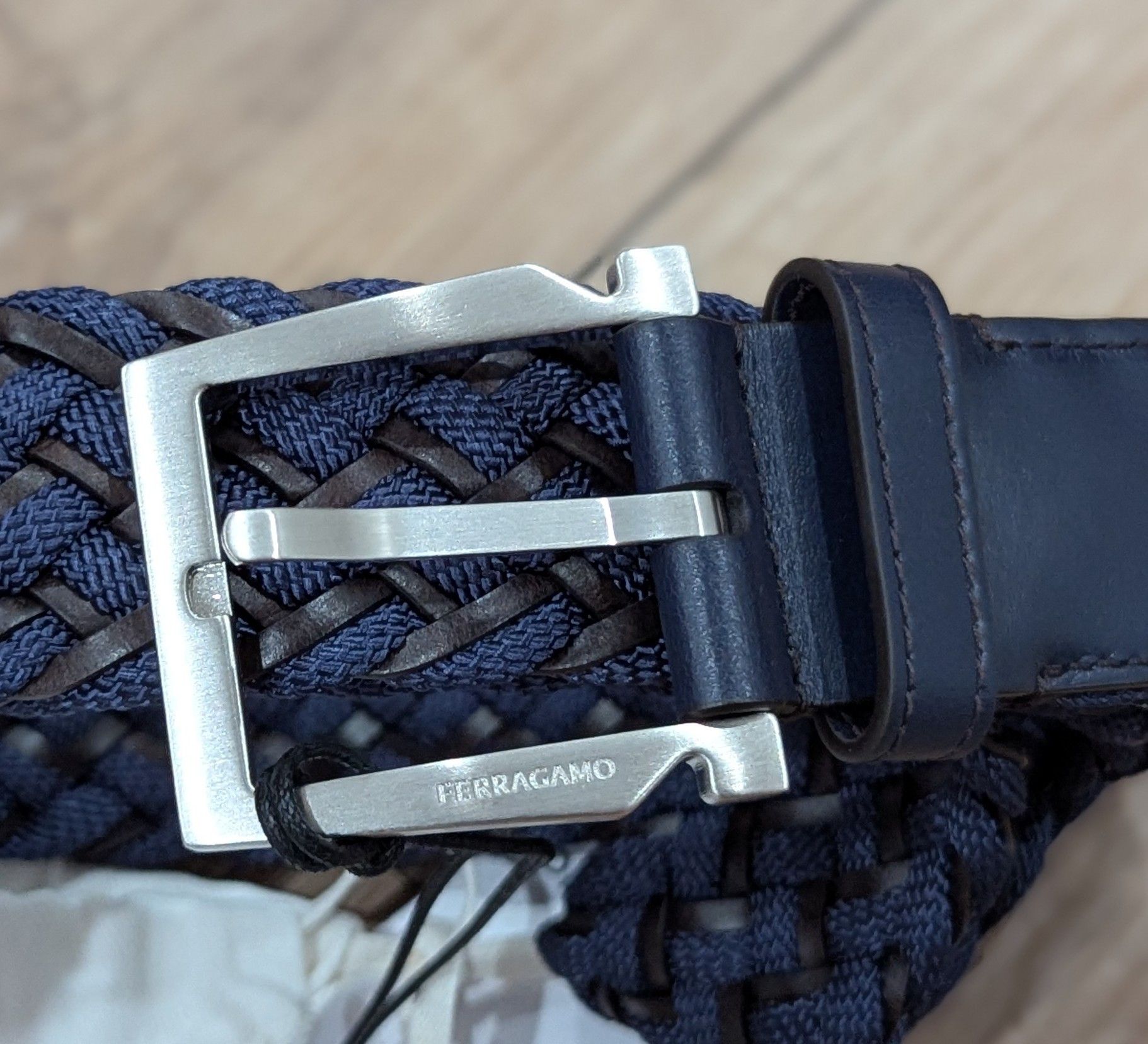 Salvatore Ferragamo Nastro Woven Belt Black/Blue 100 US 40