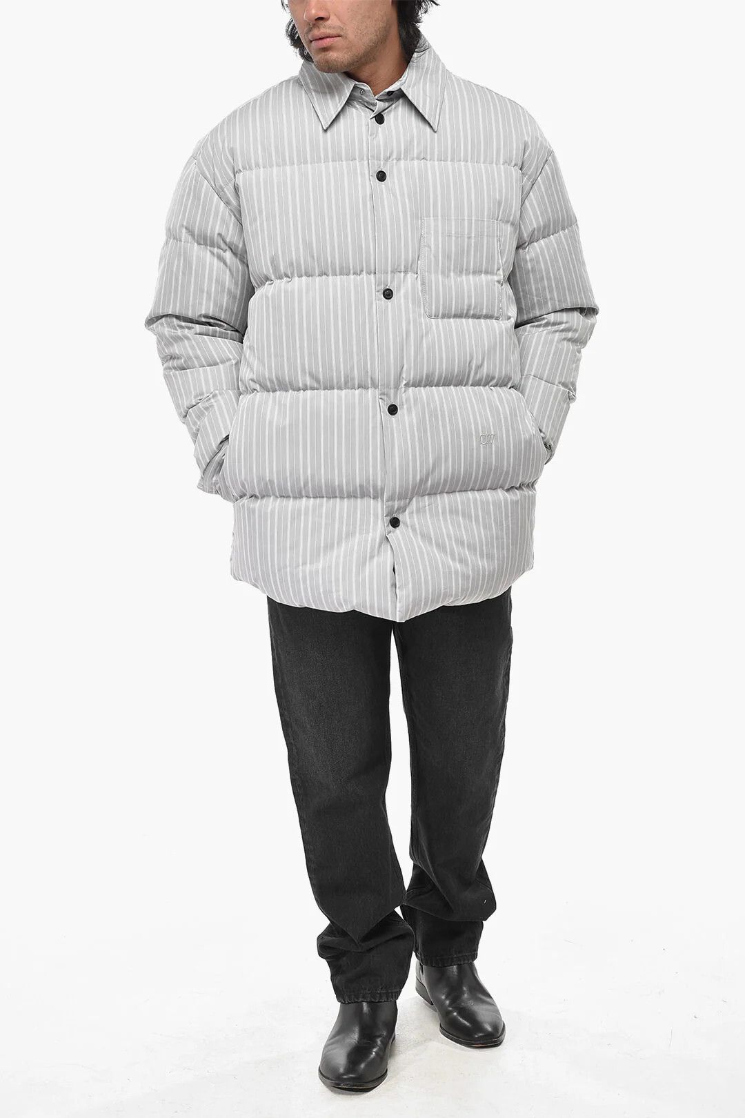 Off-White og1mm0426 Hairline Cotton Puffer Jacket in Grey Size US XL / EU 56 / 4 - 4 Thumbnail