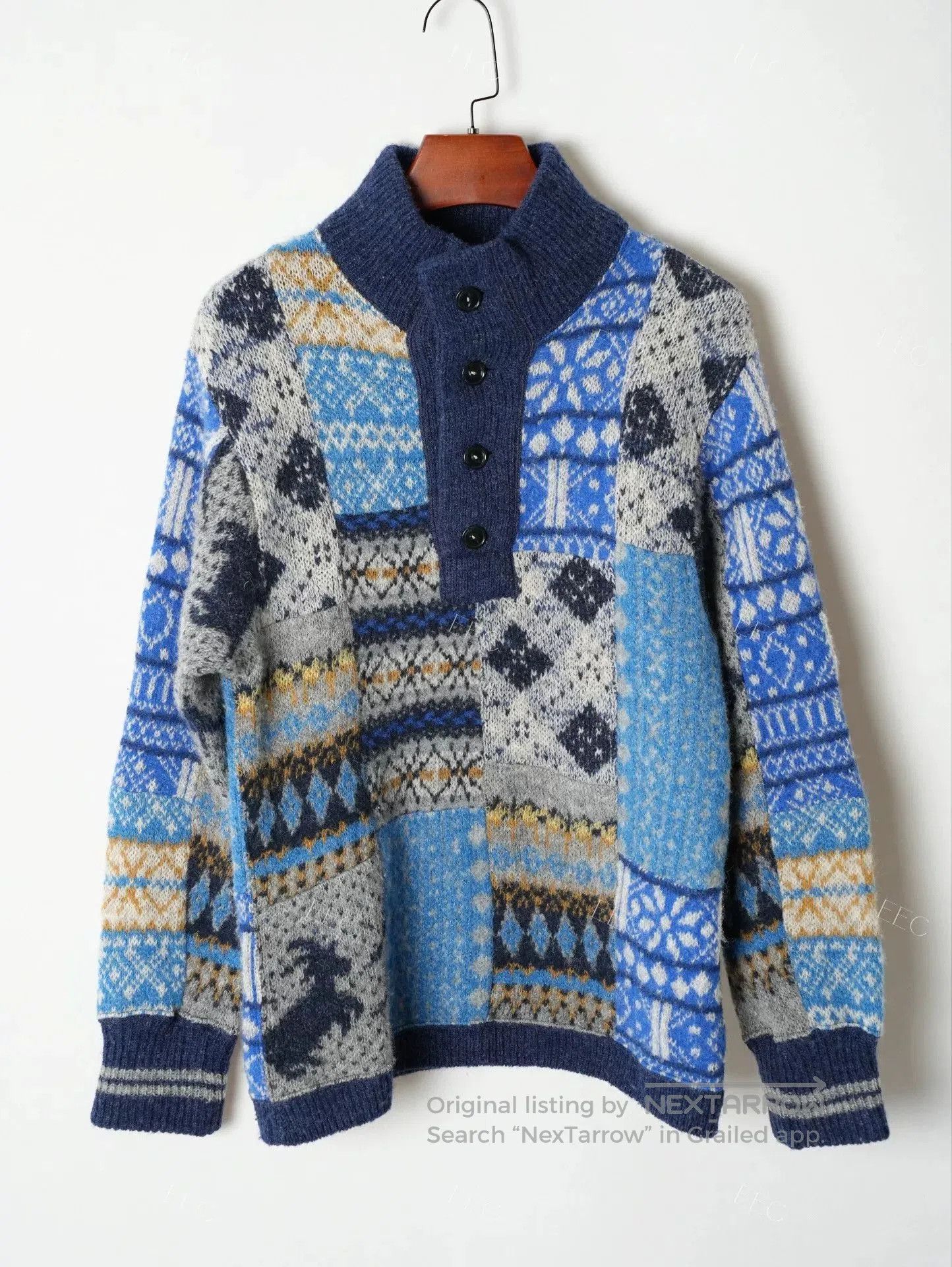 45rpm Blue Patchwork Wool Sweater Jacket. Size US M / EU 48-50 / 2 - 2 Thumbnail