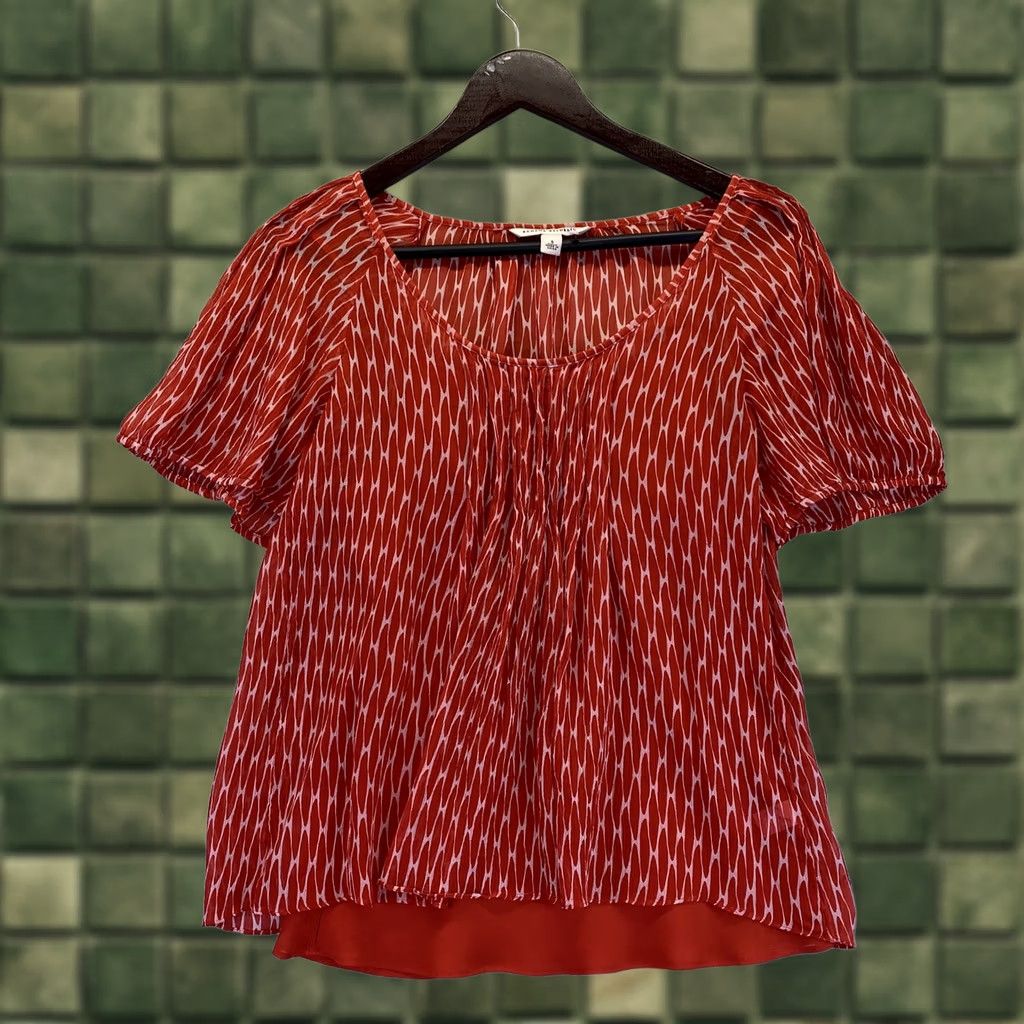 Banana Republic VINTAGE Banana Republic Silk Blouse Top Womens S Red Orange Sheer Short Sleeve Casual Size S / US 4 / IT 40 - 1 Thumbnail