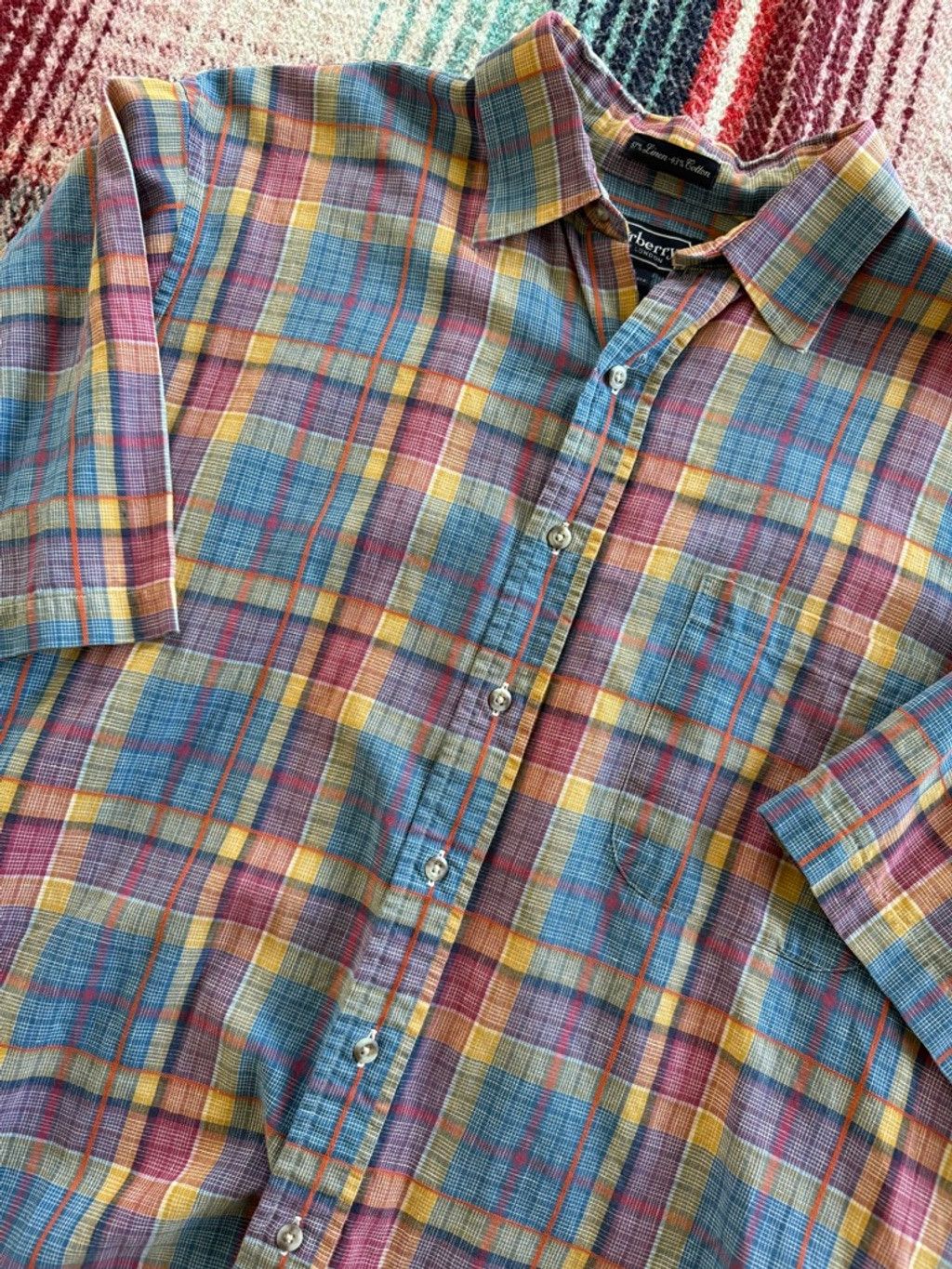 Burberry 80s Burberry Cotton/Linen Blue/Yellow/Pink Plaid Shirt L Size US L / EU 52-54 / 3 - 2 Thumbnail