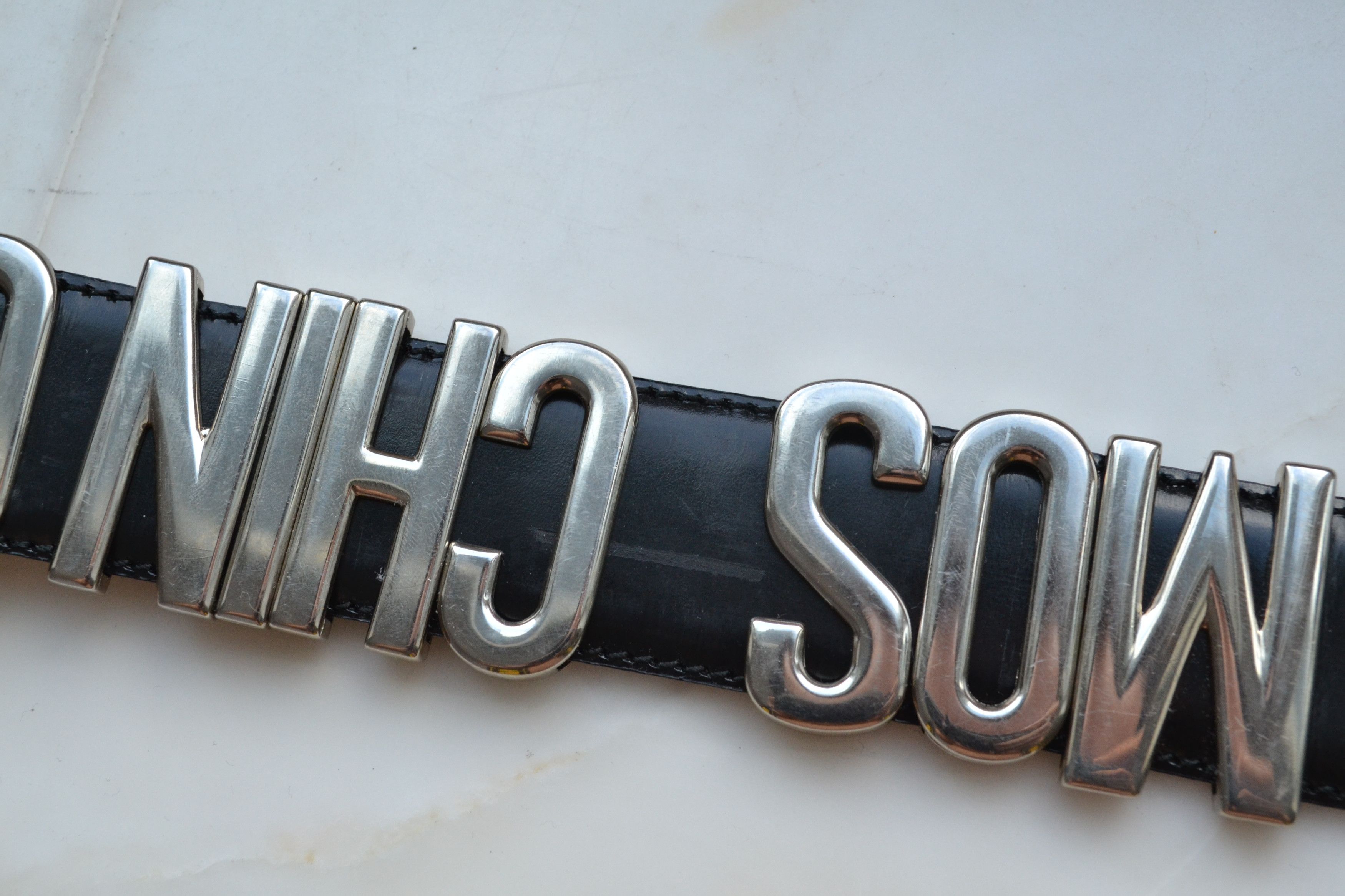 Moschino MOSCHINO Belt Leather Logo Vintage 90s Buckle Metal Black Size ONE SIZE - 8 Thumbnail