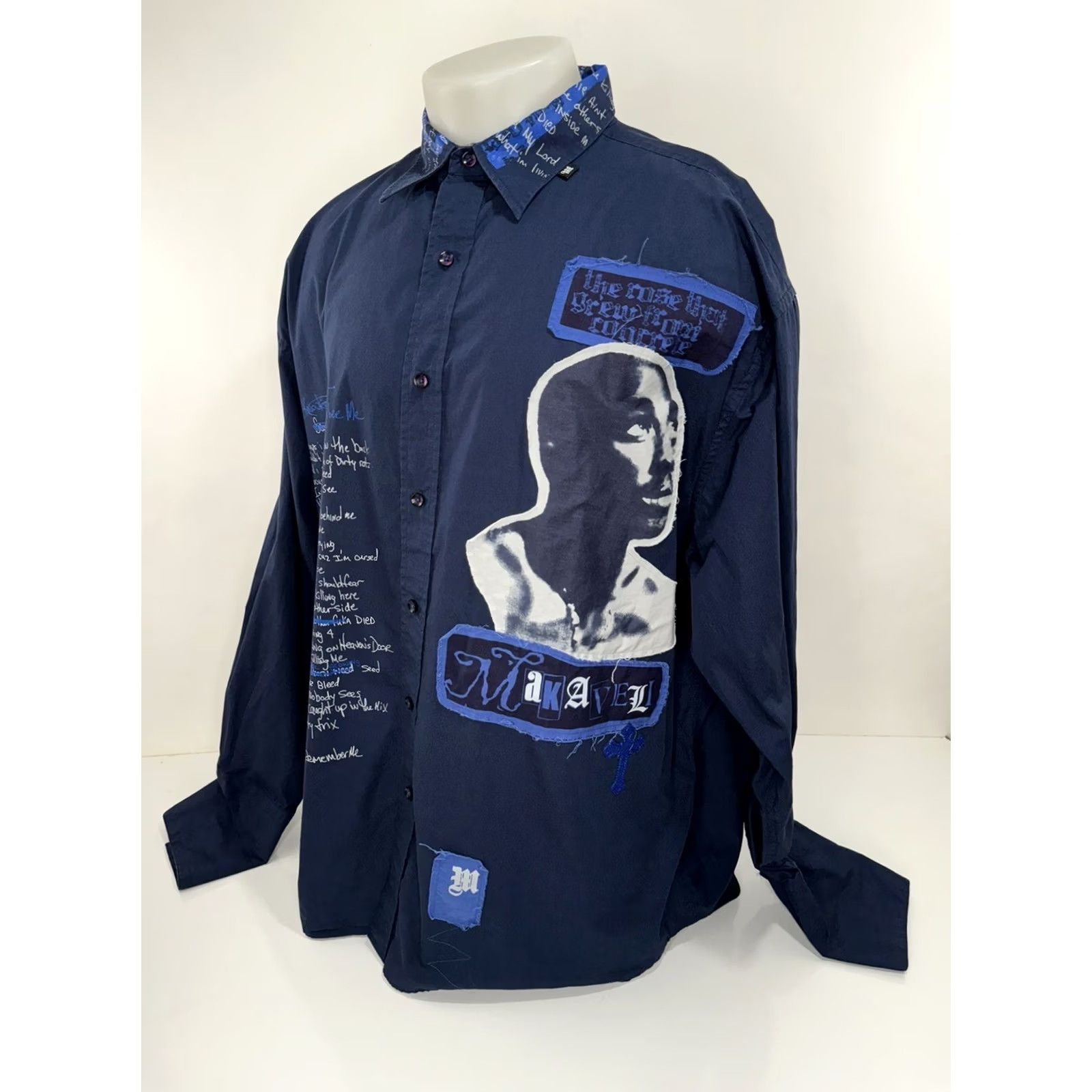 Vintage Makaveli - Tupac Shakur / Remember Me French Cuff Mens XXXL Shirt Blue Long Sleeve Button-Up 3XL Men Shirt Size US XXL / EU 58 / 5 - 2 Thumbnail