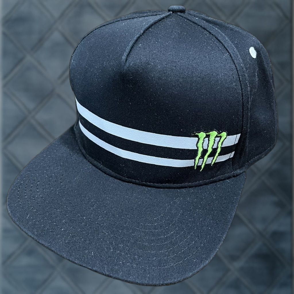 Vintage Monster Energy Hat Cap Snap Back Adjustable Black Gray 2 Stripe CYOD Vintage Men One Size Black Cotton Polyester Knit Adjustable Sn abback? Size ONE SIZE - 1 Thumbnail