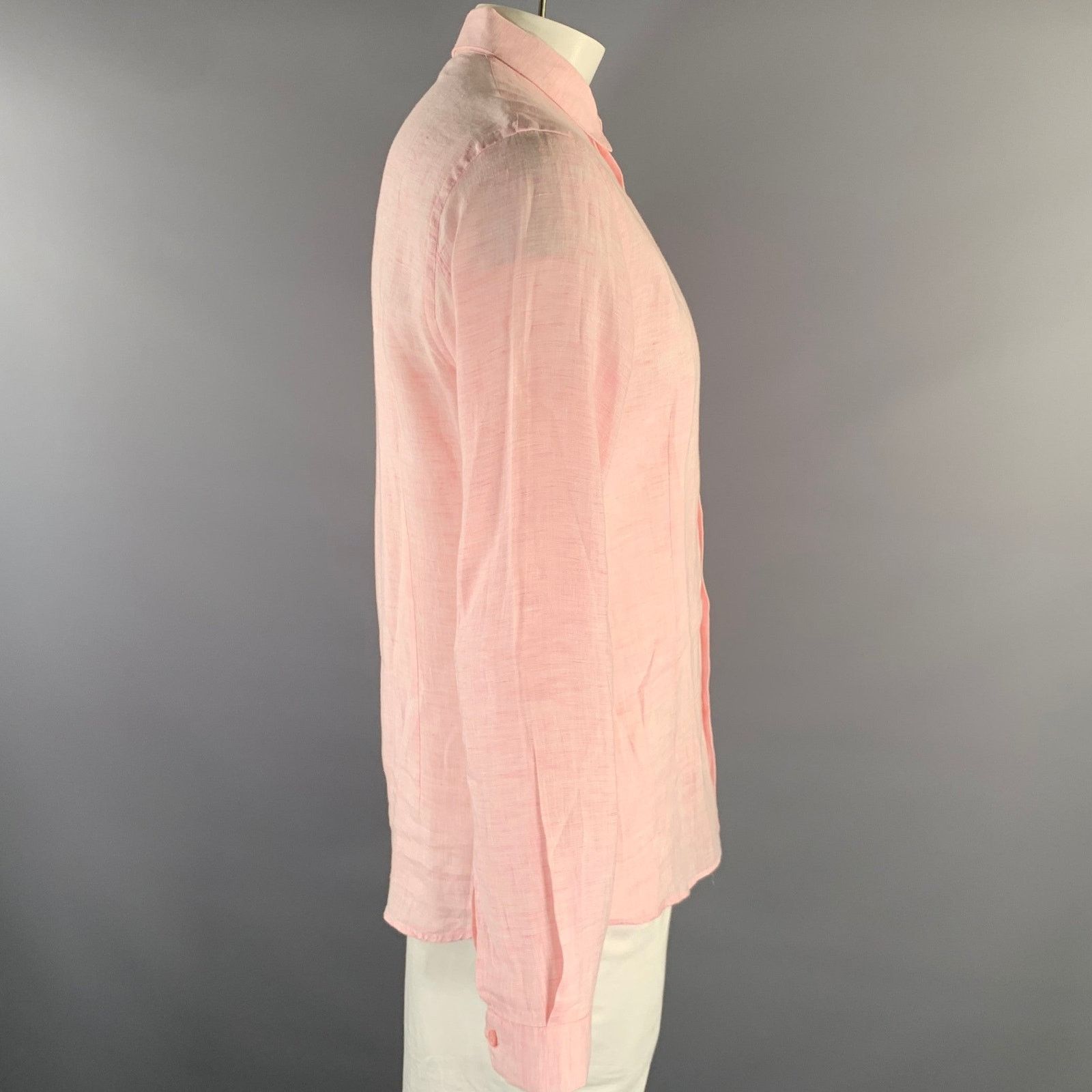 Orlebar Brown Size L Pink Chambray Linen Pointed Collar L/S Shirt Size US L / EU 52-54 / 3 - 3 Thumbnail