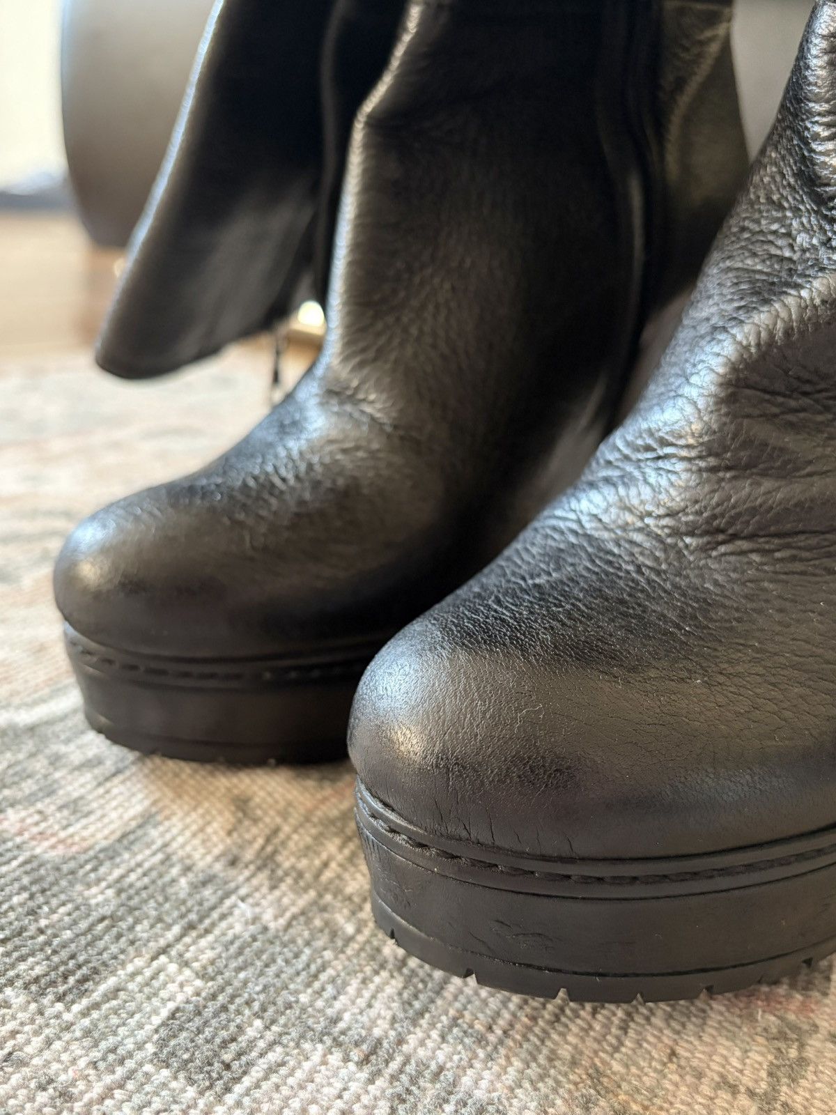 Prada Prada Black Leather Knee High Boots Platform Block Heel Size US 10 / IT 40 - 4 Thumbnail
