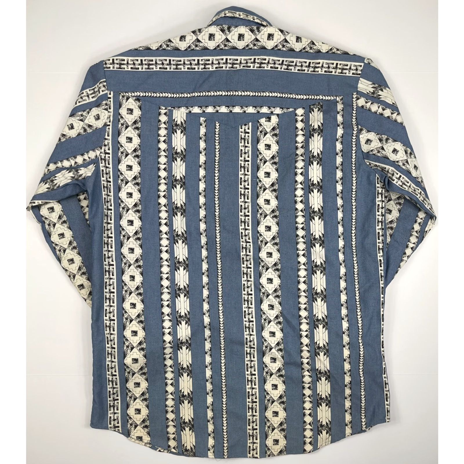 Roper VINTAGE ROPER Shirt Mens XL Blue Aztec Geometric 100% Cotton Button-Up Western Cowboy 90s Retro USA Size US XL / EU 56 / 4 - 3 Thumbnail