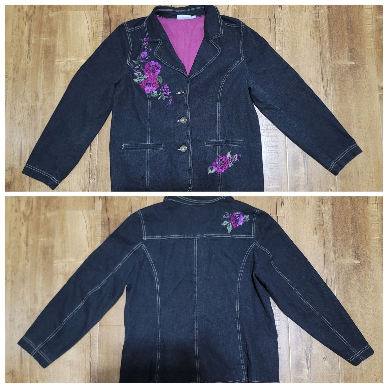 Denim & Co. Vtg Denim & Co Floral Embroidered Jacket Size L / US 10 / IT 46 - 1 Thumbnail