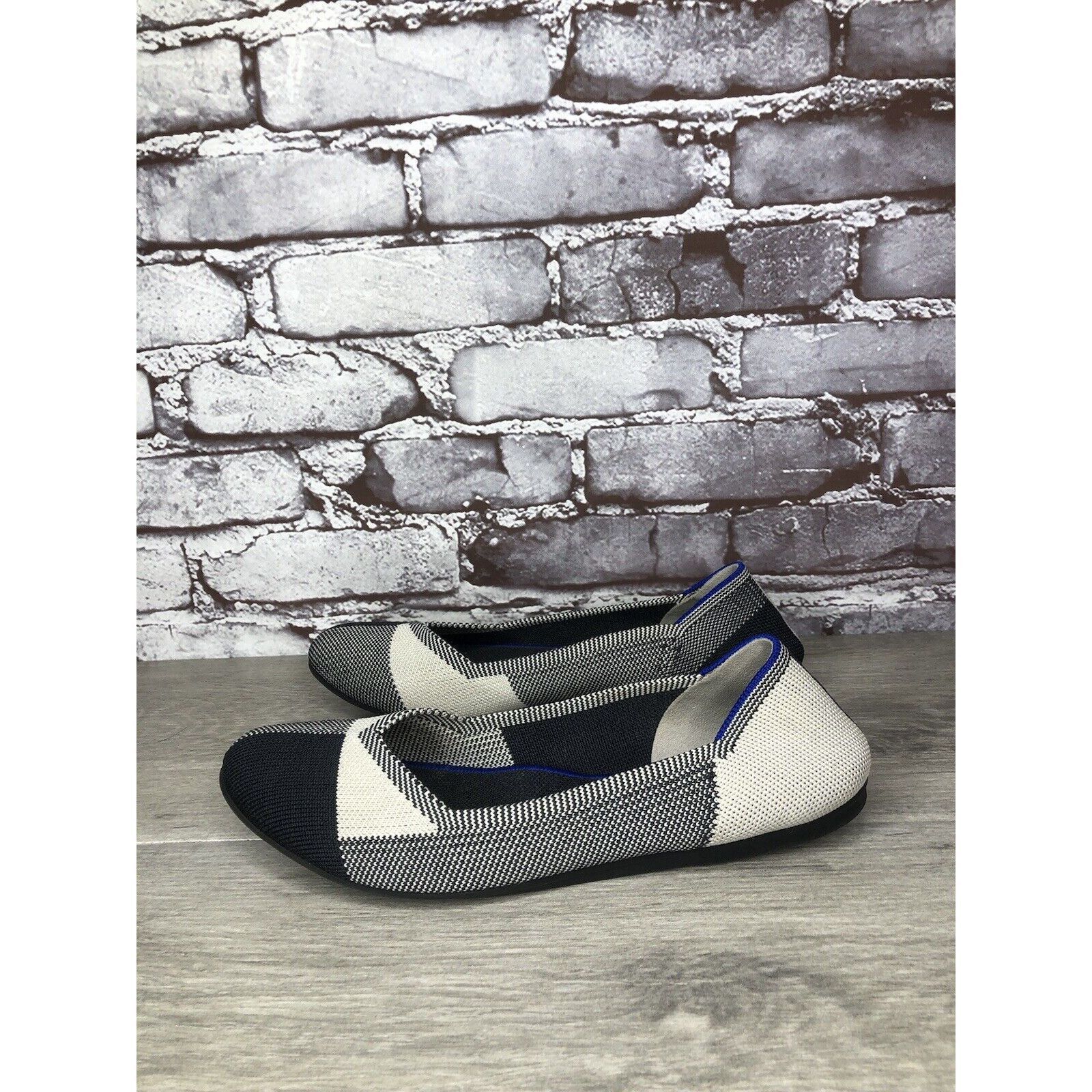 Other Rothy’s The Flat Captoe Dove Grey Black Plaid Knit Round Bal Size US 9 / IT 39 - 1 Thumbnail