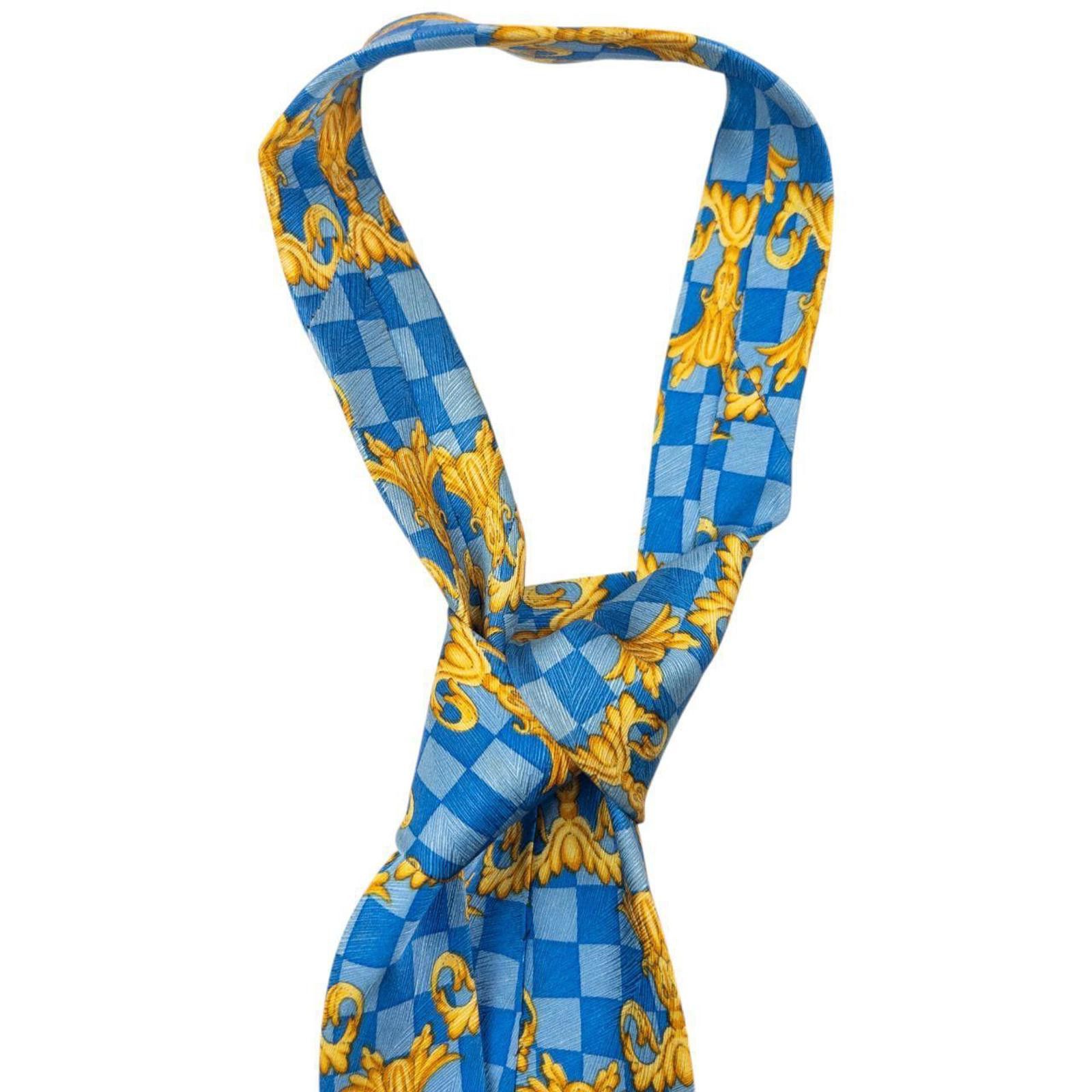 Versace Vintage Gianni Versace Checkered Baroque Silk Tie Size ONE SIZE - 3 Thumbnail