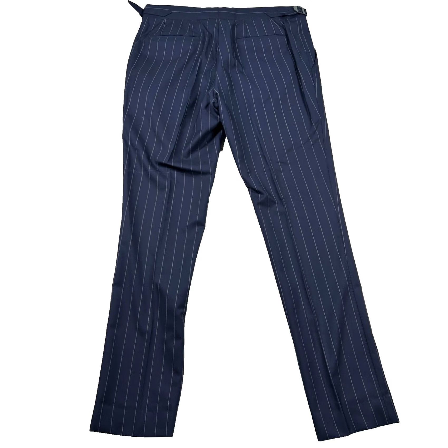 Vintage Hideoki Bespoke Suit Mens 39 Navy Wool Pin Stripe Peak Custom Tailored 32x31 Size 40R - 4 Thumbnail