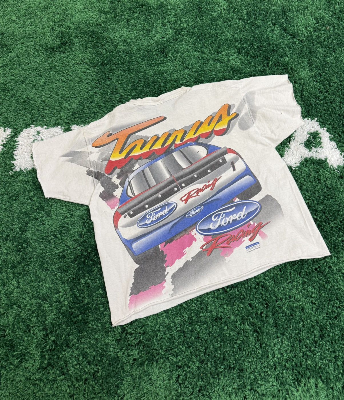 Fruit Of The Loom × NASCAR × Vintage AMAZING 90s Vintage Nascar All Over Print Tarus Tee Size US XL / EU 56 / 4 - 5 Thumbnail