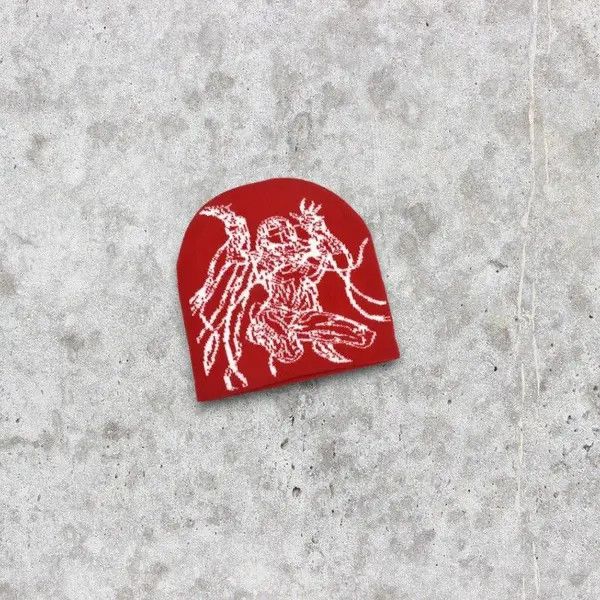 Vintage 🔥☠️ Japanese style Beanie hat Fallen Angel pattern y2k RARE ...