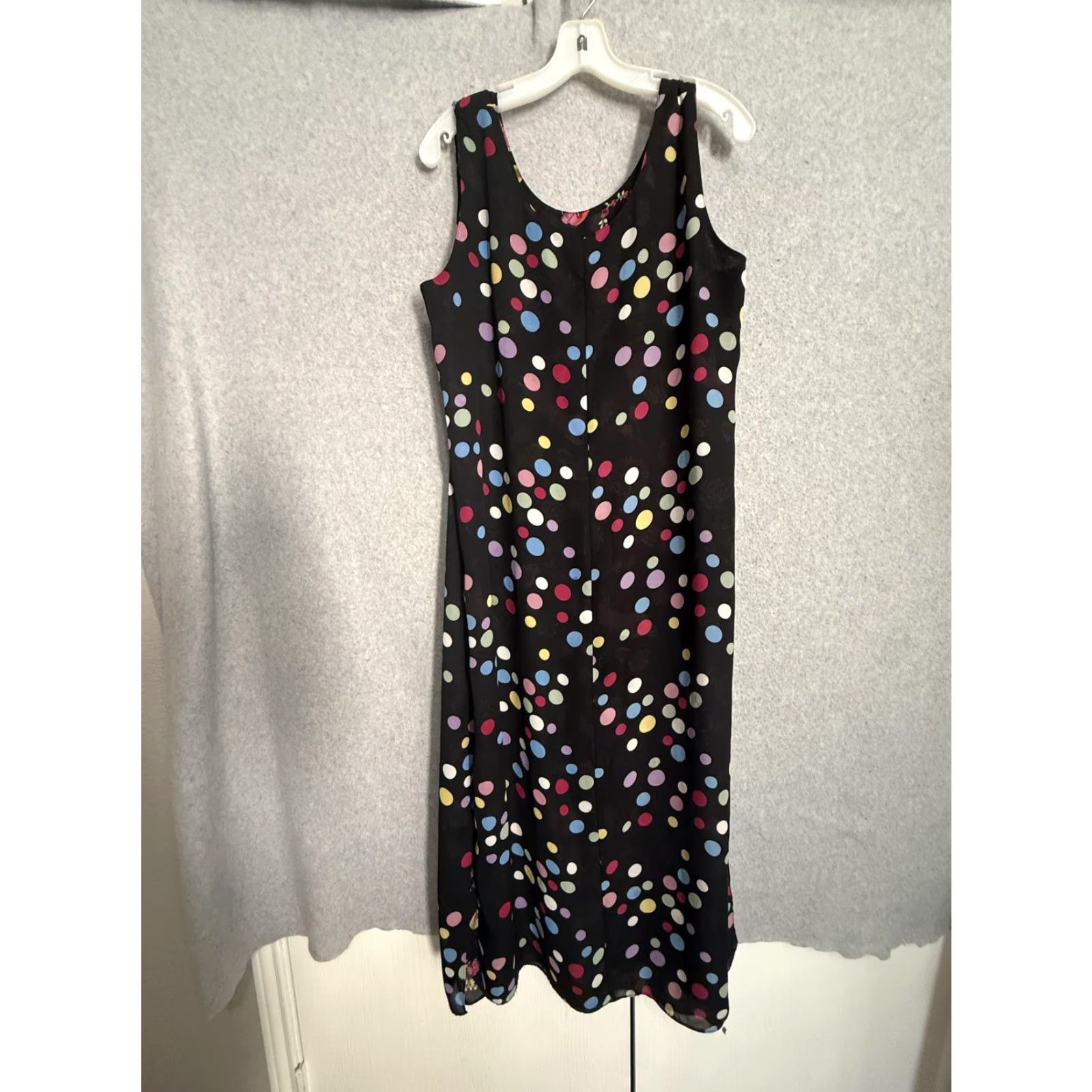 Vintage Floral Tank Dress Womens Large Black Maxi Reversible Pockets Boho Sleeveless Adults Ladies Size L / US 10 / IT 46 - 2 Thumbnail