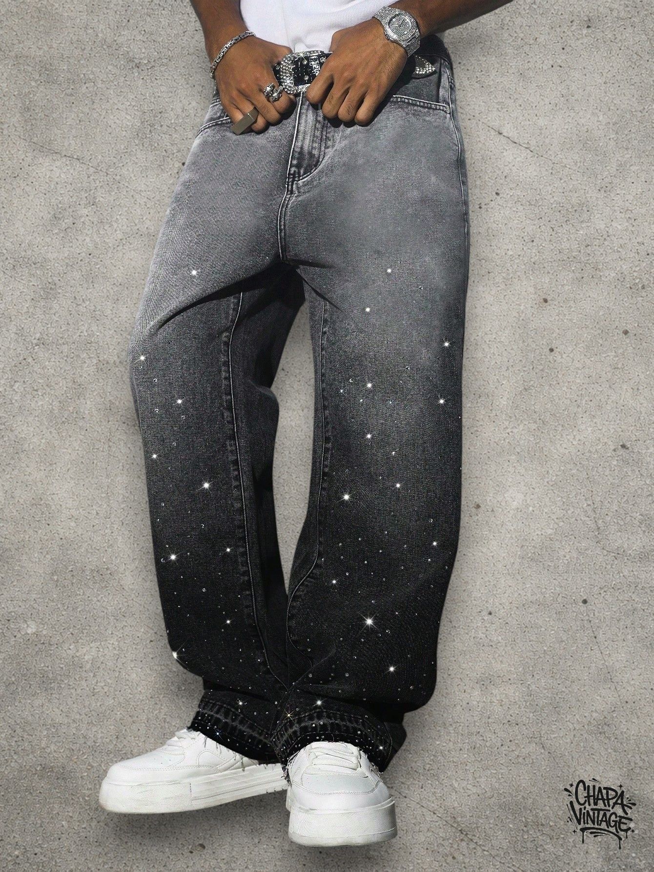 Japanese Brand Washed gray jeans rhinestone Size US 32 / EU 48 - 1 Thumbnail