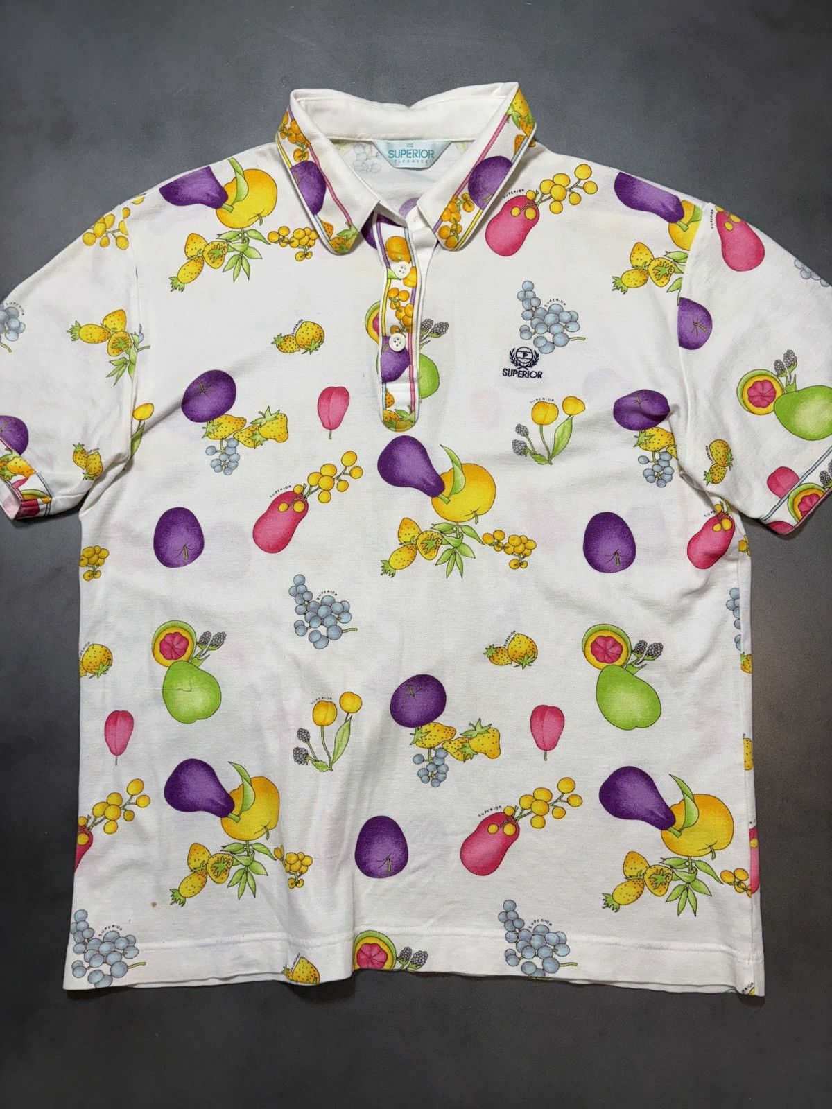 Vintage Vintage All Over Print Fruit Bowl Short Sleeve Polo Shirt Size US S / EU 44-46 / 1 - 2 Thumbnail