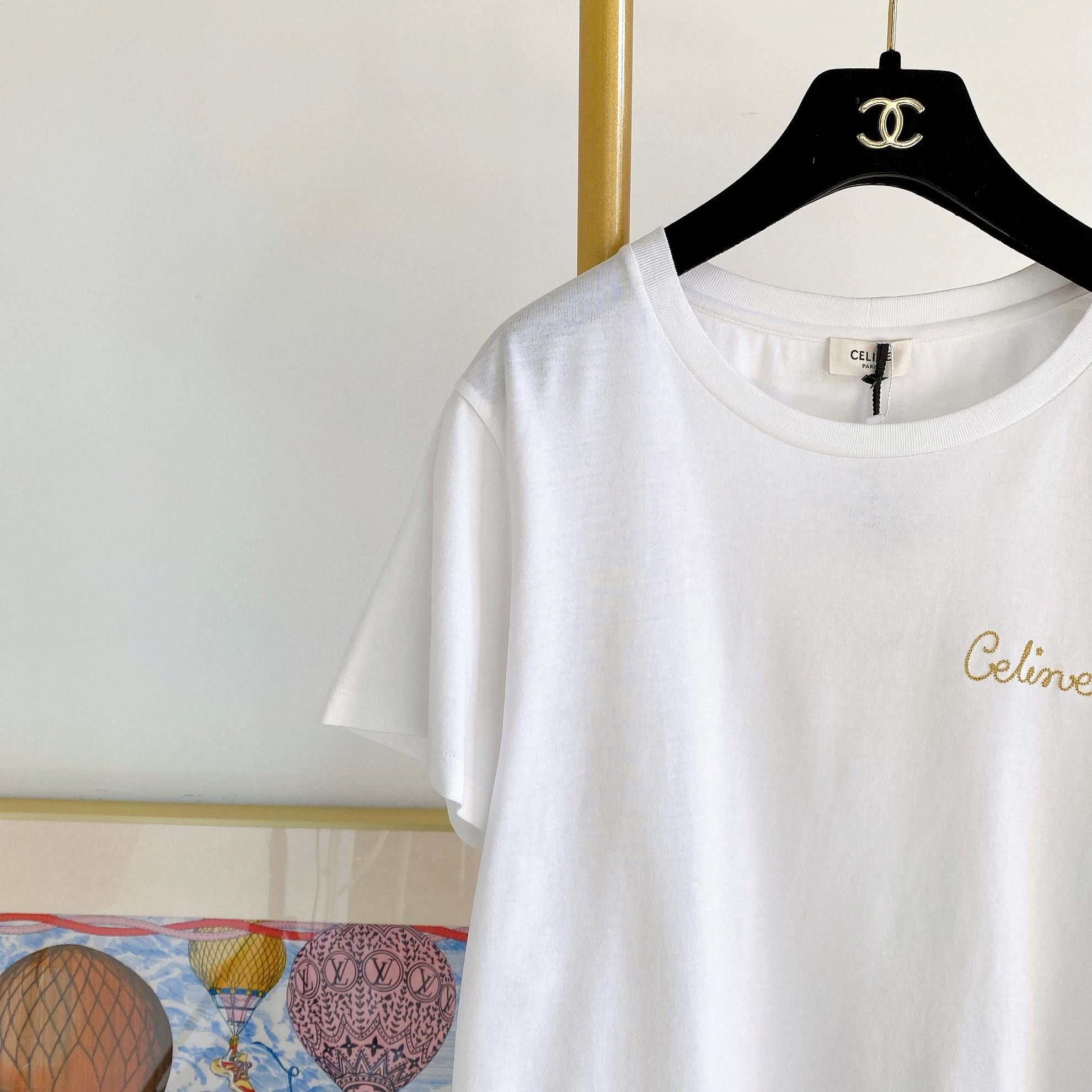 Celine Celine white logo Tee M new with tags 6125 Size M / US 6-8 / IT 42-44 - 3 Thumbnail