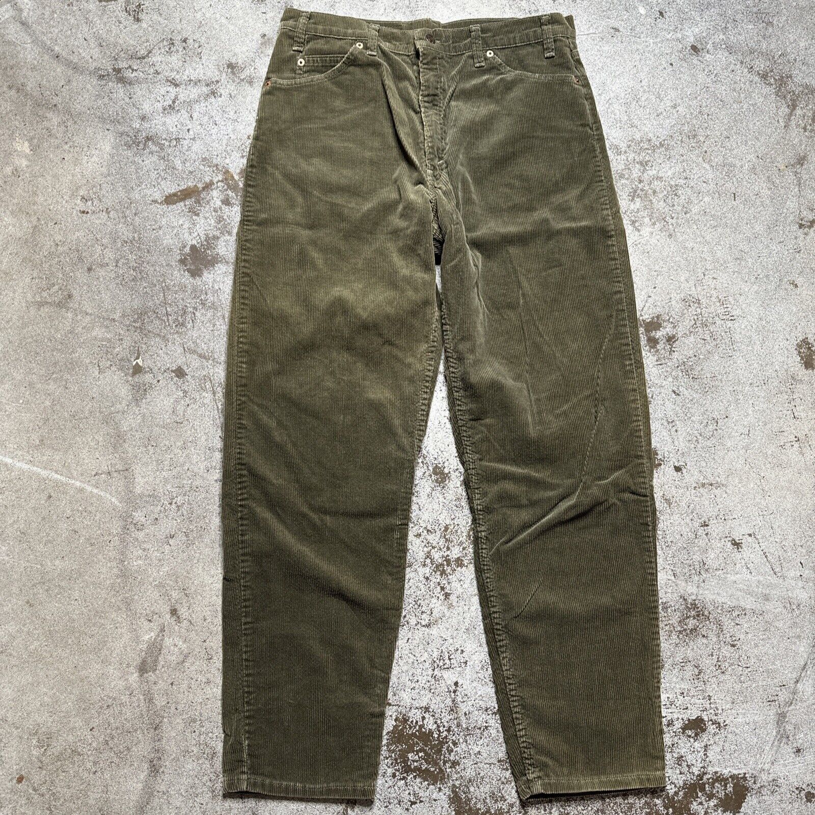 90s Levi's 550 Olive Green Corduroy Orange Tab Pants 34/30