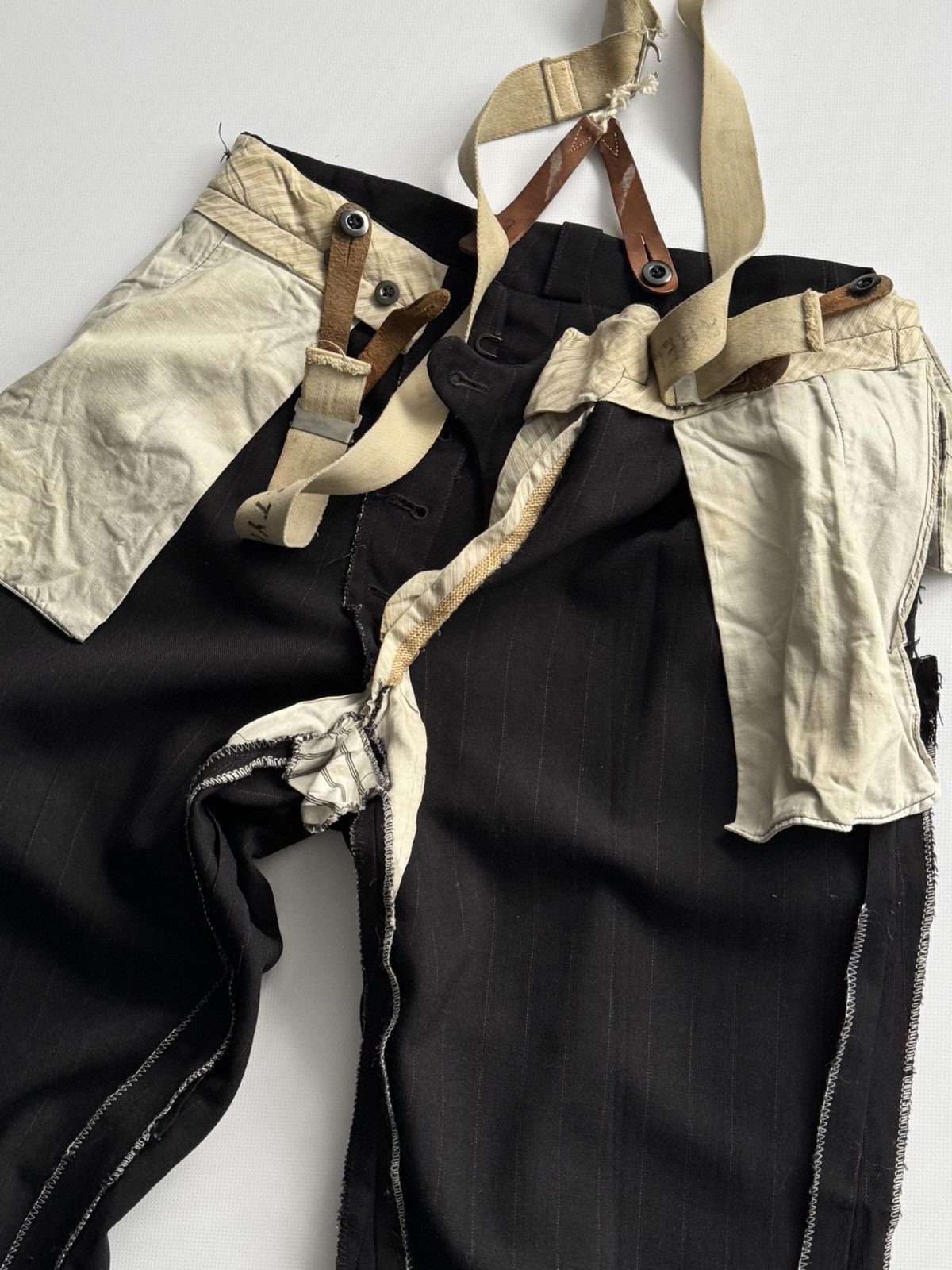 Vintage 1940s Vintage European Striped Wool Suit Suspender Trousers Size US 33 - 8 Thumbnail