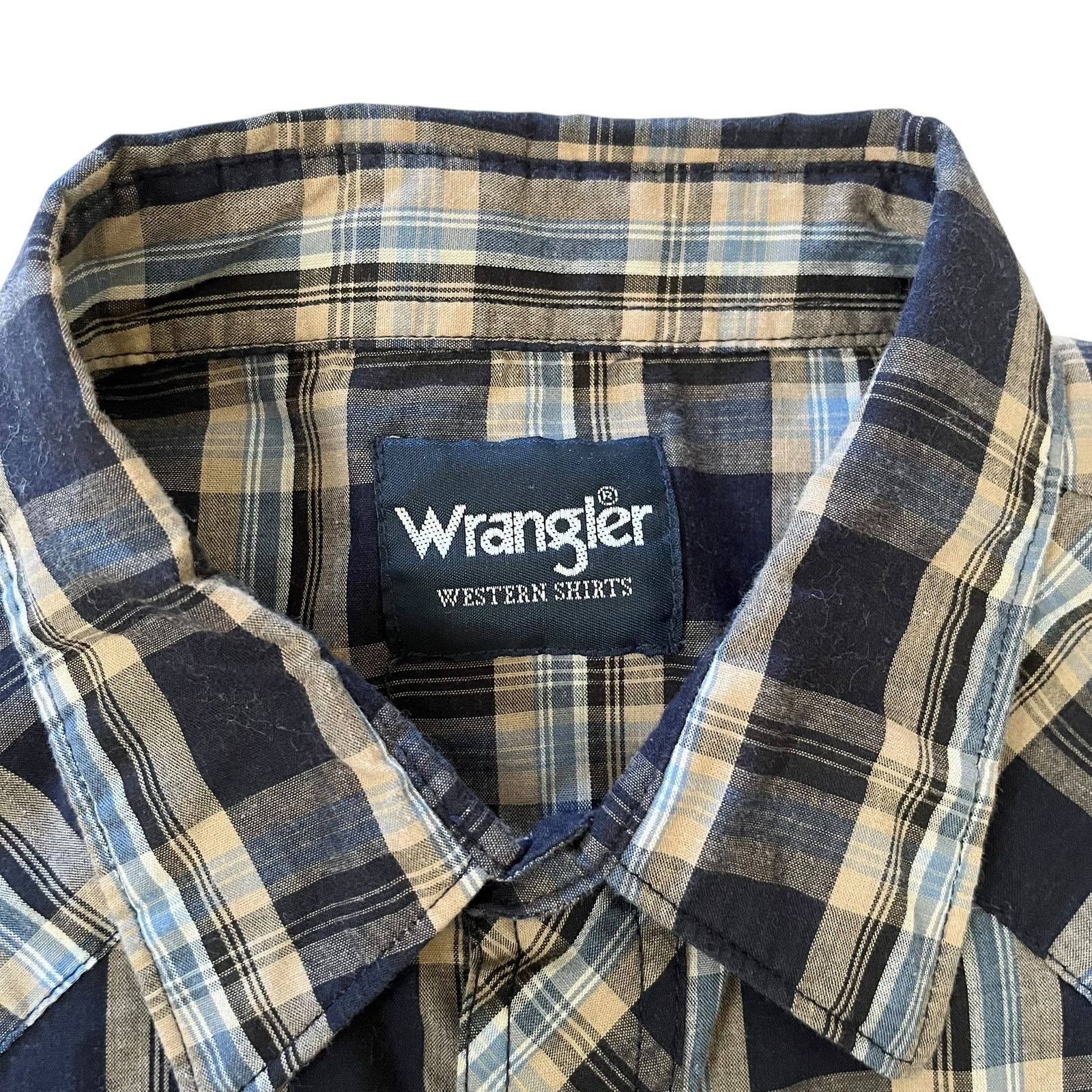 Vintage × Wrangler Vintage Wrangler Western Navy Blue Plaid Short-Sleeve Shirt Size US XL / EU 56 / 4 - 3 Thumbnail