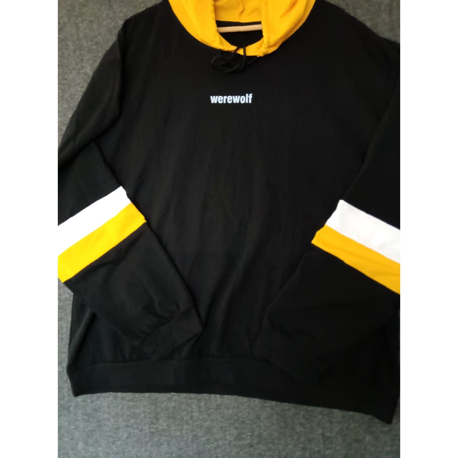 Shein SheIn EZwear Hoodie XL Werewolf Embroidered Pocketed Striped Drawstring Black Men Pullover Long Sleeve Size ONE SIZE - 6 Thumbnail