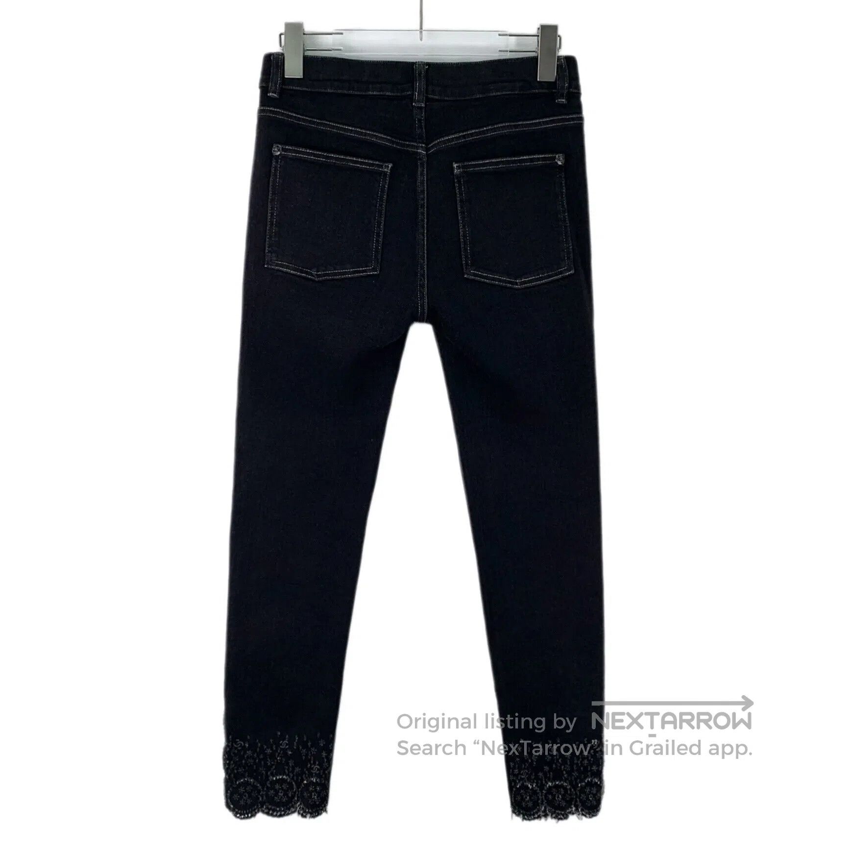 Chanel Chanel Black camellia lace hem cotton casual denim long pa Size 35" - 2 Thumbnail