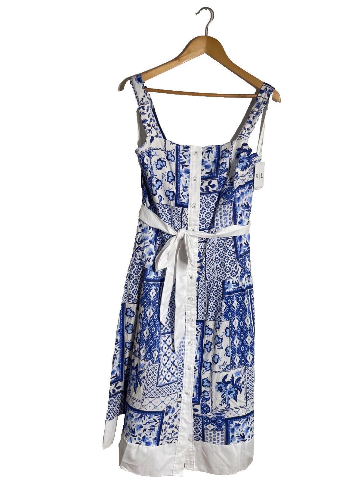 Other Kate Lily Blue White Tile Print Midi Sundress Size L BNWT Size L / US 10 / IT 46 - 1 Thumbnail