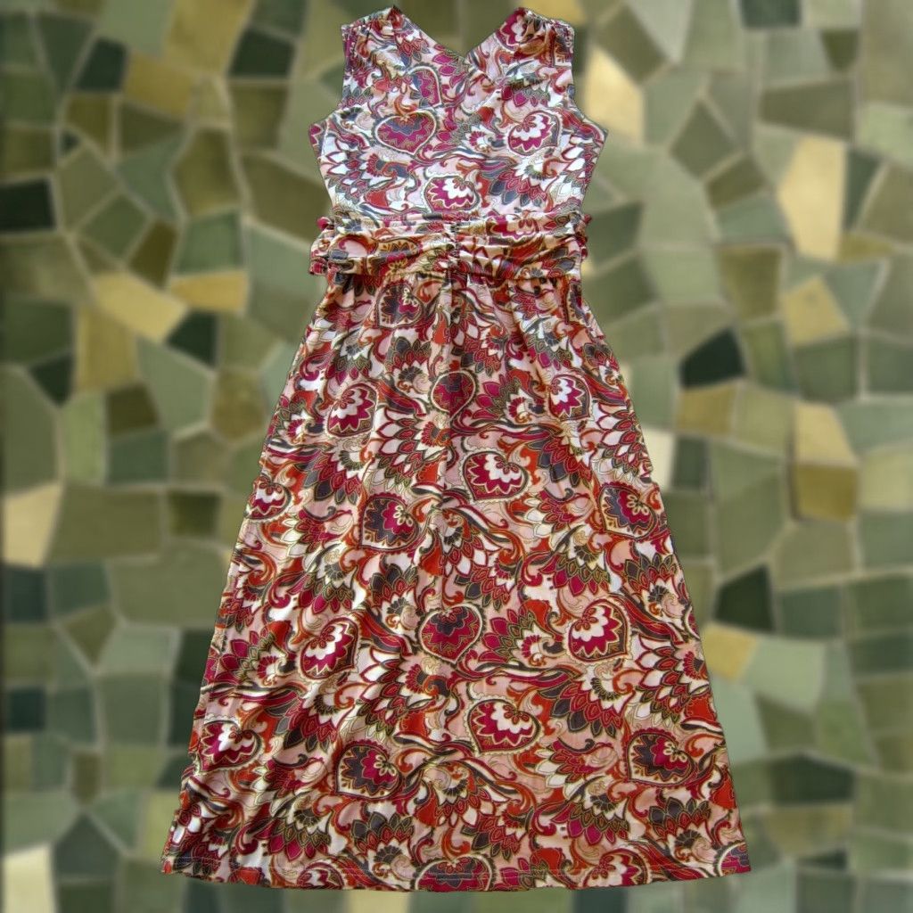 Vintage Aventura Pink Grey Orange Floral Midi Sheath Tank Dress S Size S / US 4 / IT 40 - 1 Thumbnail