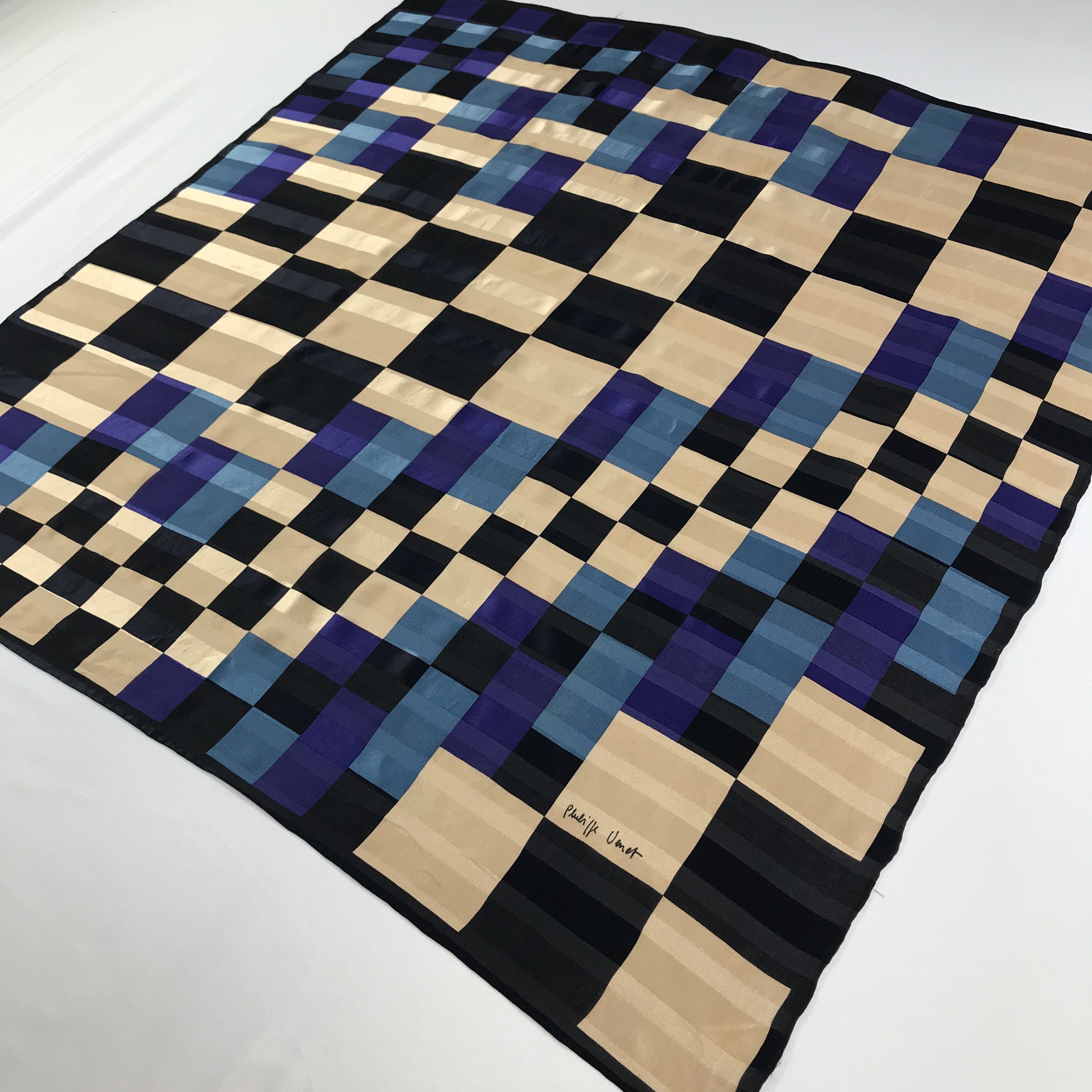 Vintage Philippe Venet Slit Thread Checkered Silk Scarf M209 Size ONE SIZE - 4 Thumbnail