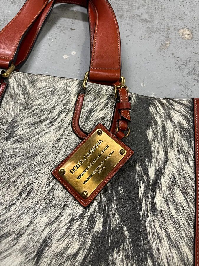 Dolce & Gabbana Dolce & Gabbana Fur Print Grey Leather Handle Bag Size ONE SIZE - 6 Thumbnail