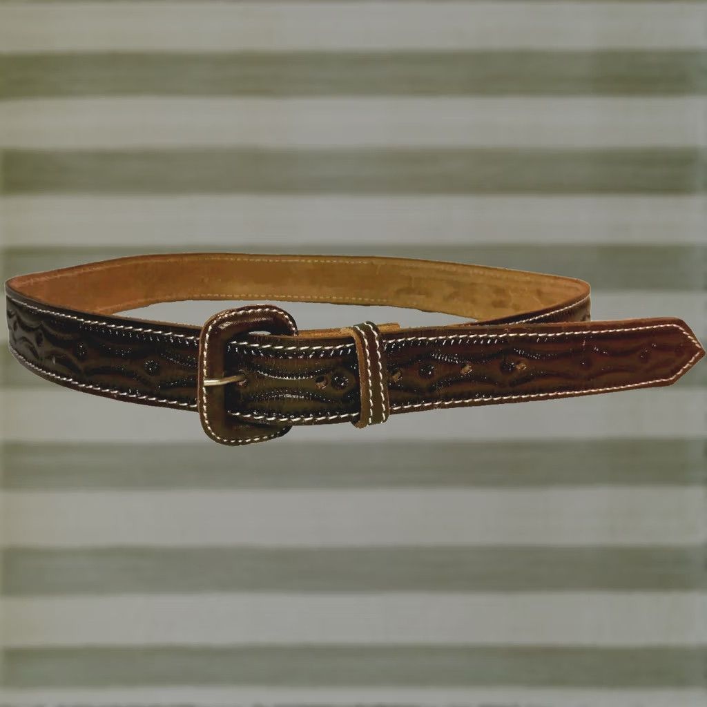 Vintage VINTAGE Hand Tooled Leather Belt Men El Salvador Brown 1 3/8" Adjustable 42 Size Size 42 - 1 Thumbnail