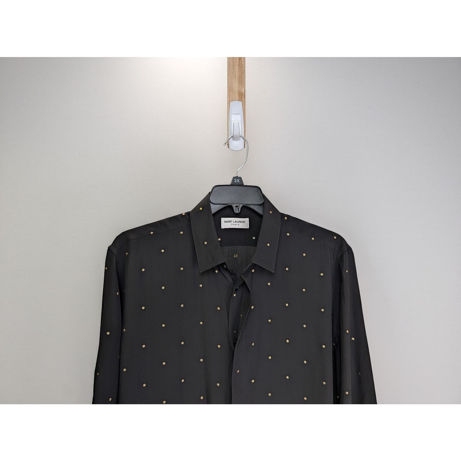 Saint Laurent Paris o1rshd1 Black with Gold Dots Button up Shirt in Black Size US M / EU 48-50 / 2 - 4 Thumbnail