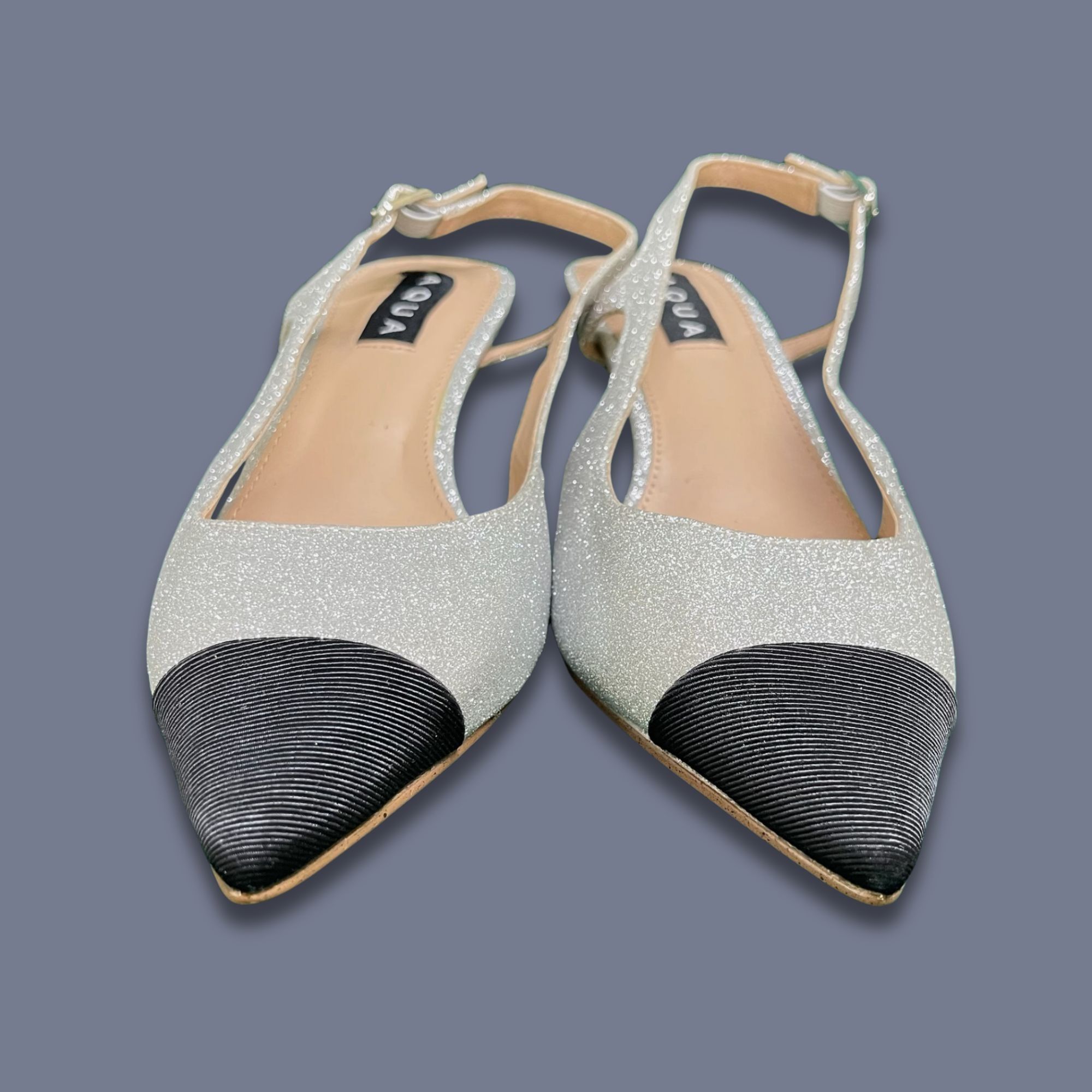 AQUA AQUA Silver Glitter Slingback Pointed-Toe Pumps Size 7 Chic Size US 7 / IT 37 - 3 Thumbnail