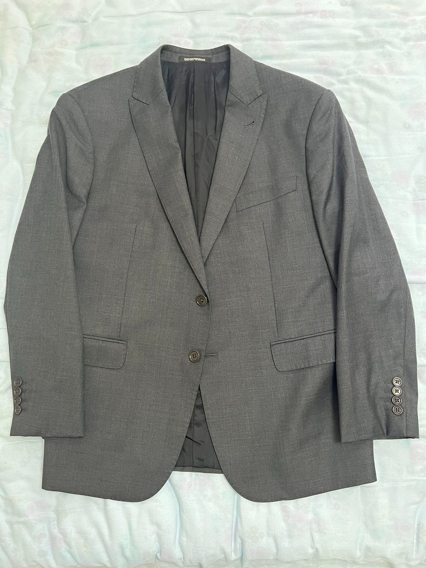 Emporio Armani Emporio Gray Wool Suit Men's 54 Double Vent Peak Lapel Size 54R - 1 Thumbnail