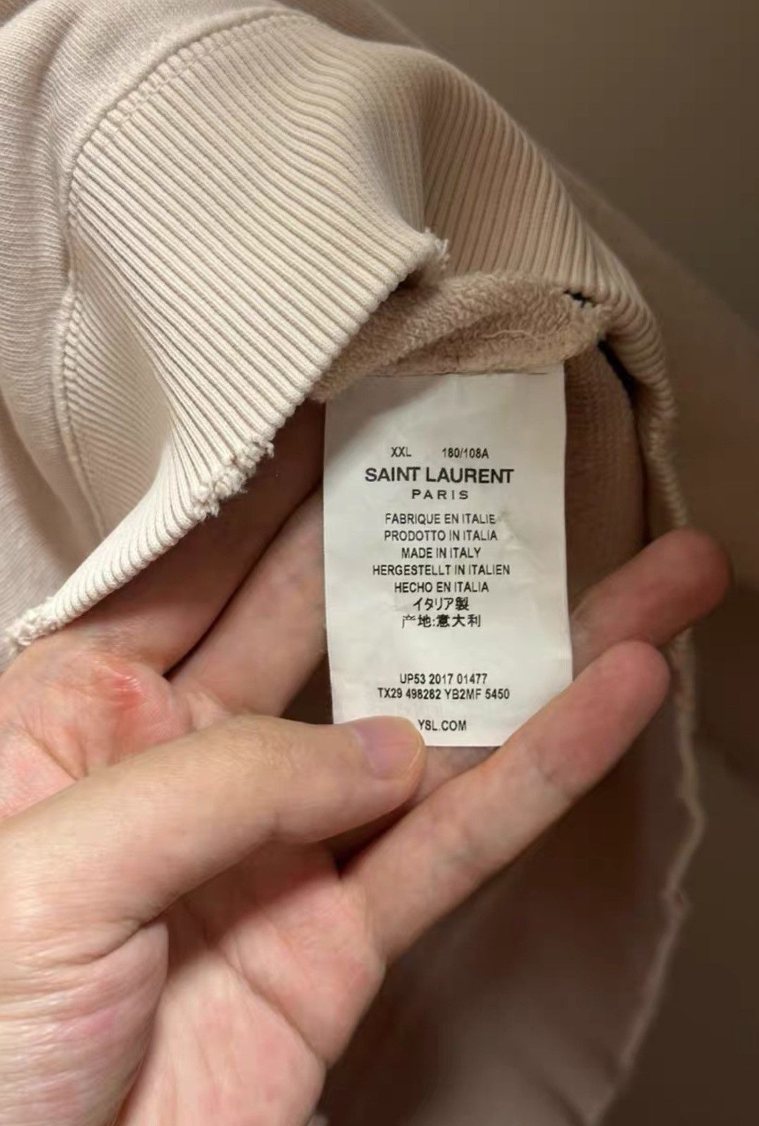 Saint Laurent Paris Saint Laurent Light Pink Distressed Logo Sweatshirt Size US XXL / EU 58 / 5 - 8 Thumbnail