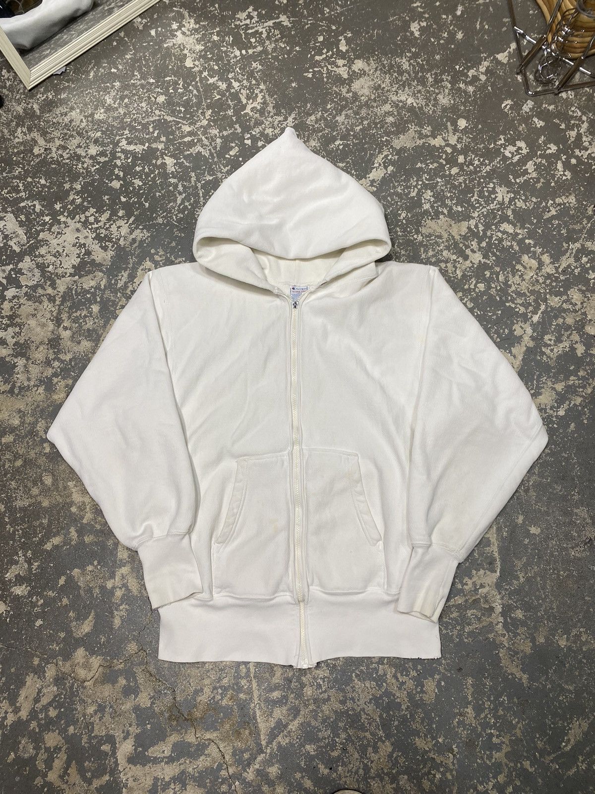 Champion × Vintage Vintage Champion Reverse Weave White Zip Up Hoodie 90s USA Size US L / EU 52-54 / 3 - 1 Thumbnail
