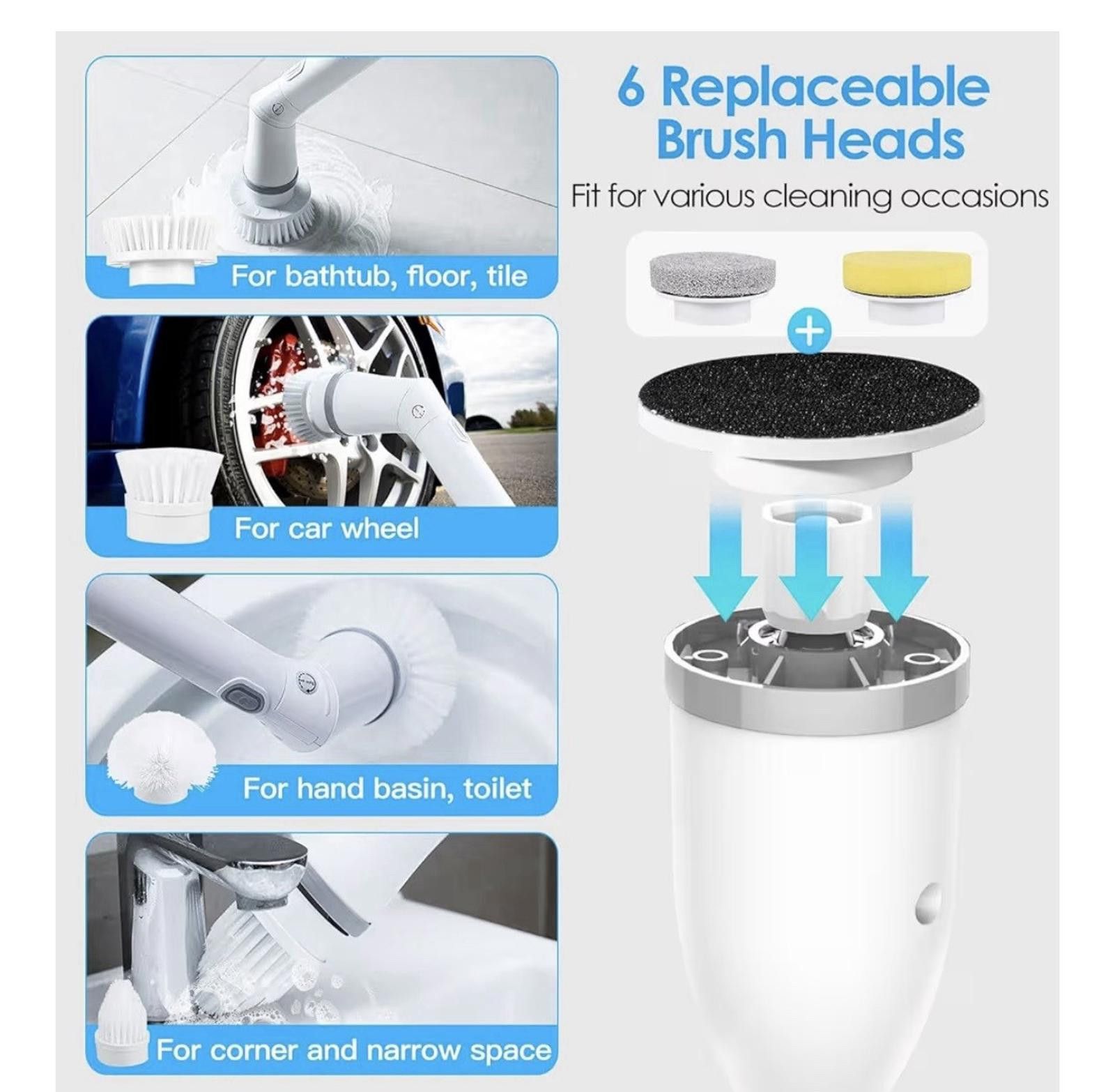 The Unbranded Brand Electric Power Brush, 6 Replaceable Heads, Adjustable Handle Size ONE SIZE - 2 Thumbnail